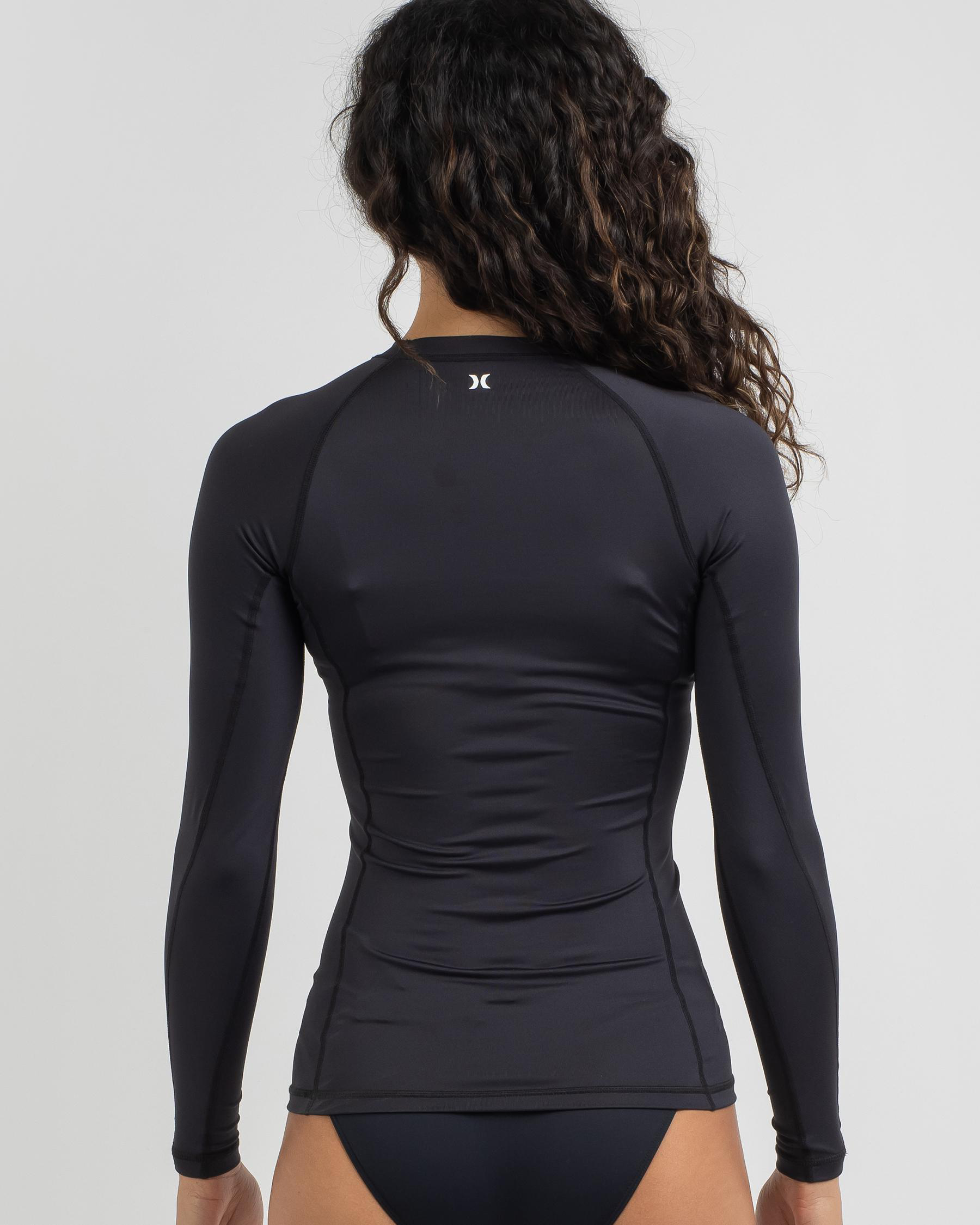 Shop Hurley OAO Long Sleeve Rash Vest In Black Fast Shipping & Easy