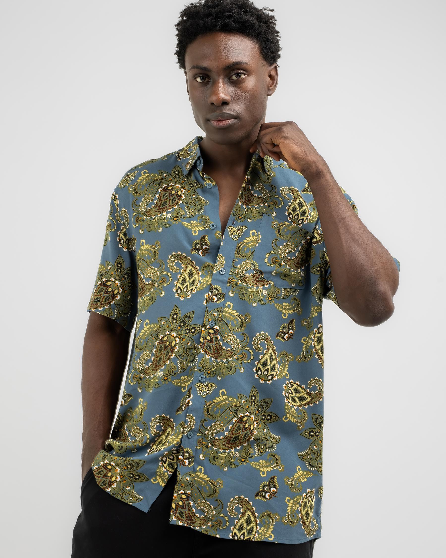 Shop Lucid Paisley Short Sleeve Shirt In Slate Blue - Fast Shipping ...