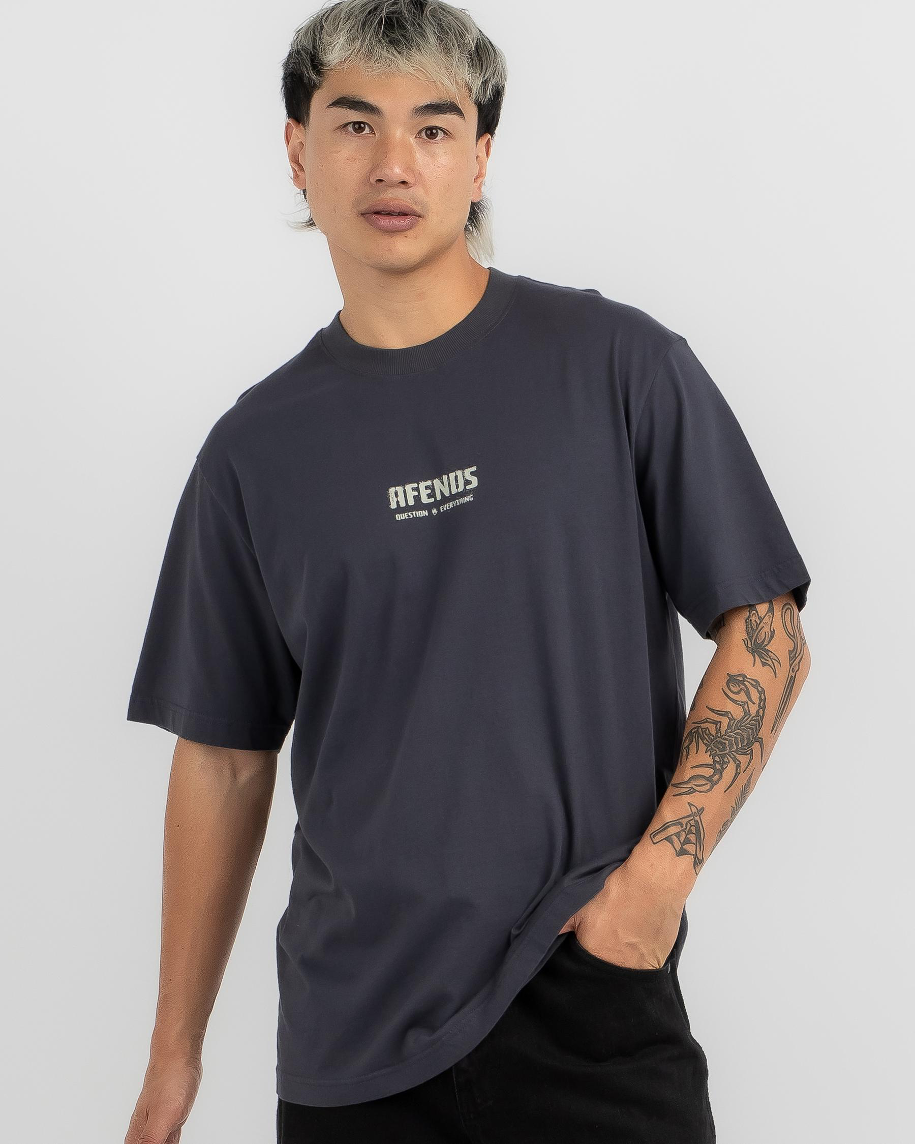 Shop Afends Questions T-Shirt In Charcoal - Fast Shipping & Easy ...