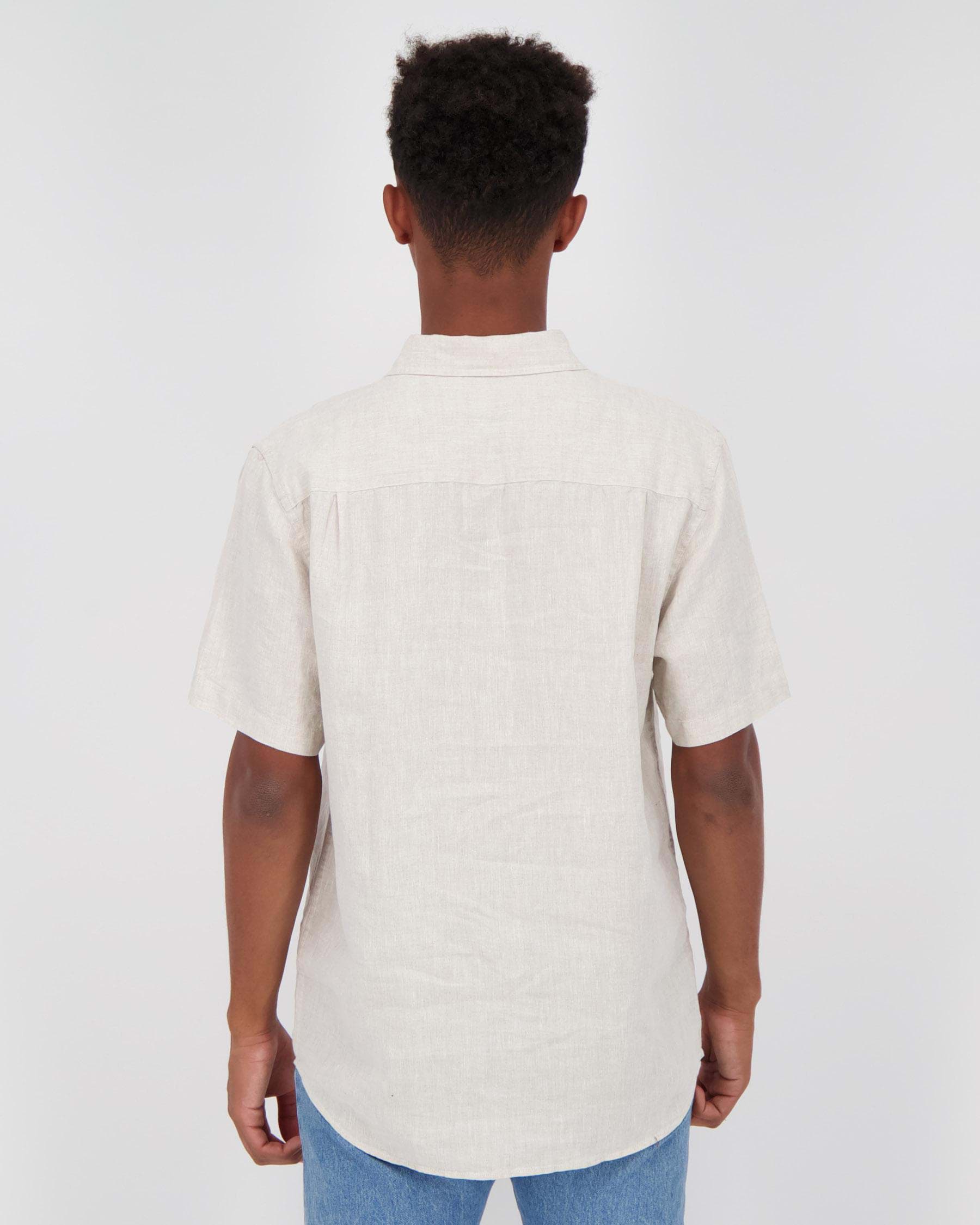 Shop Academy Brand Hampton Linen Short Sleeve Shirt In Oatmeal - Fast ...