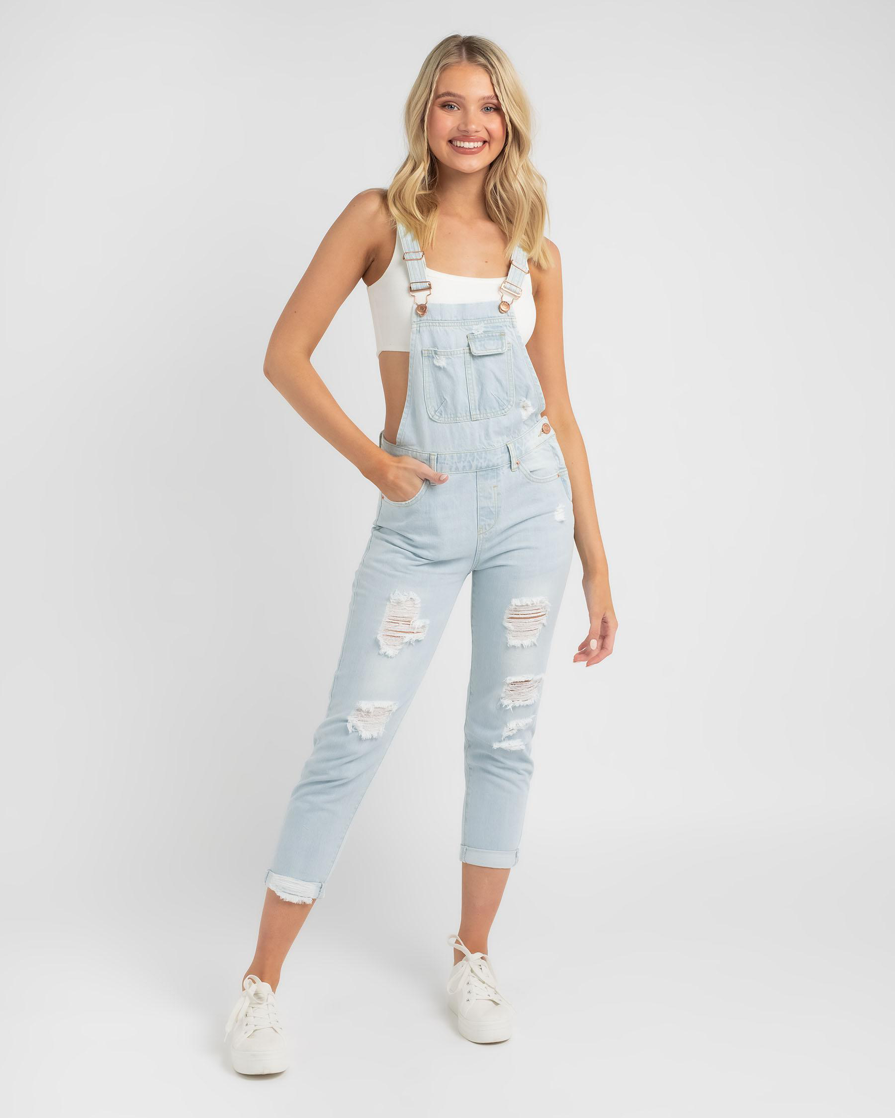 Shop Used Never More Overalls In Mid Blue Fast Shipping & Easy