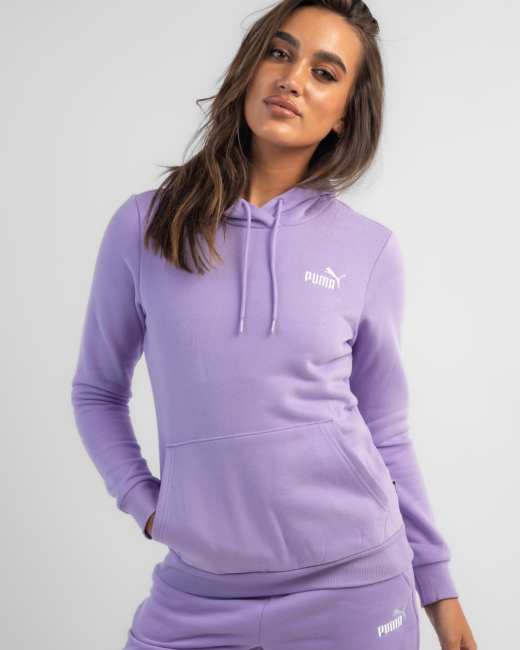 Shop Puma Essential Embroidery Hoodie In Vivid Violet Fast Shipping
