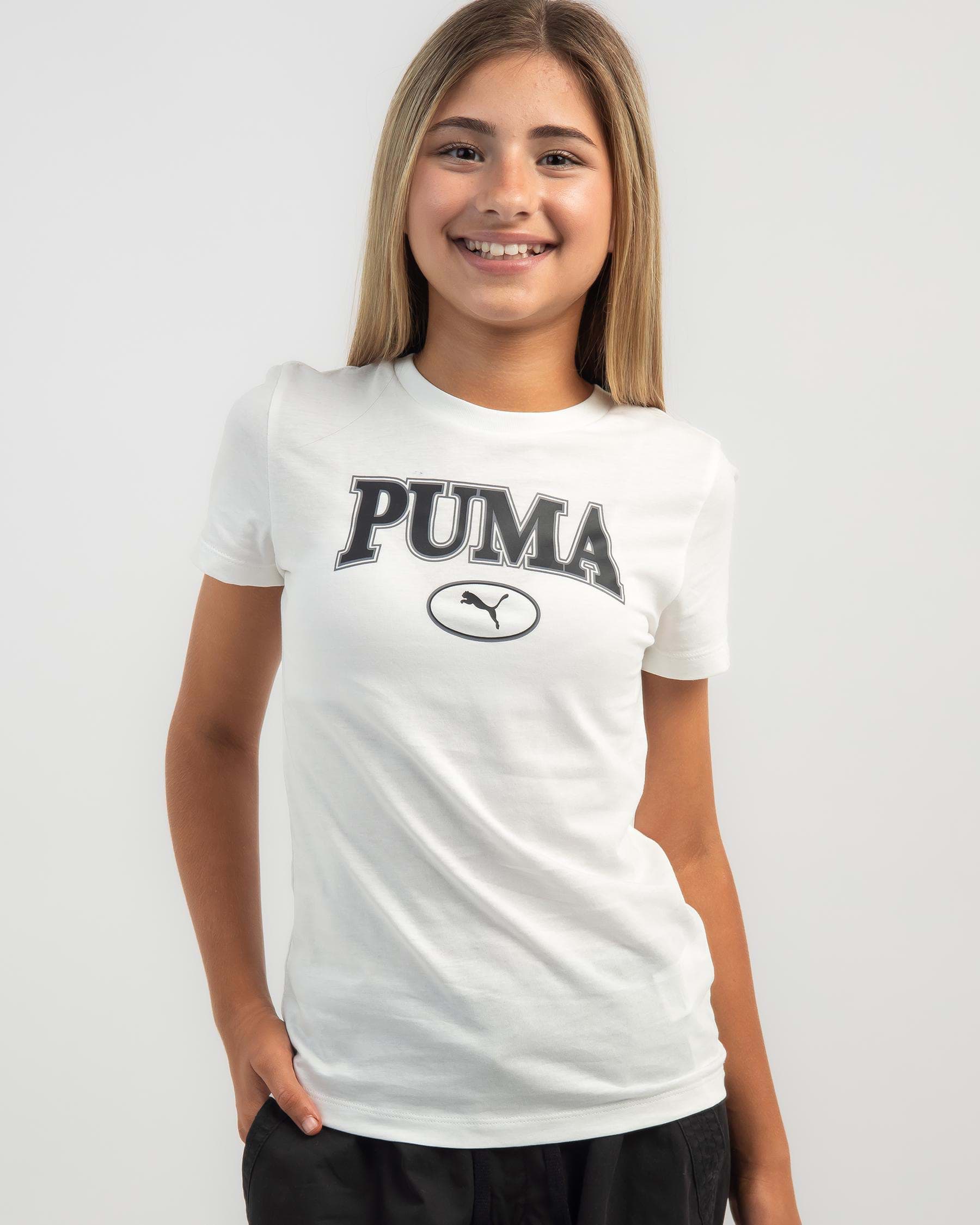 Puma Girls\' Squad Graphic T-Shirt Easy Warm White Returns - FREE* Shipping - States & United In City Beach