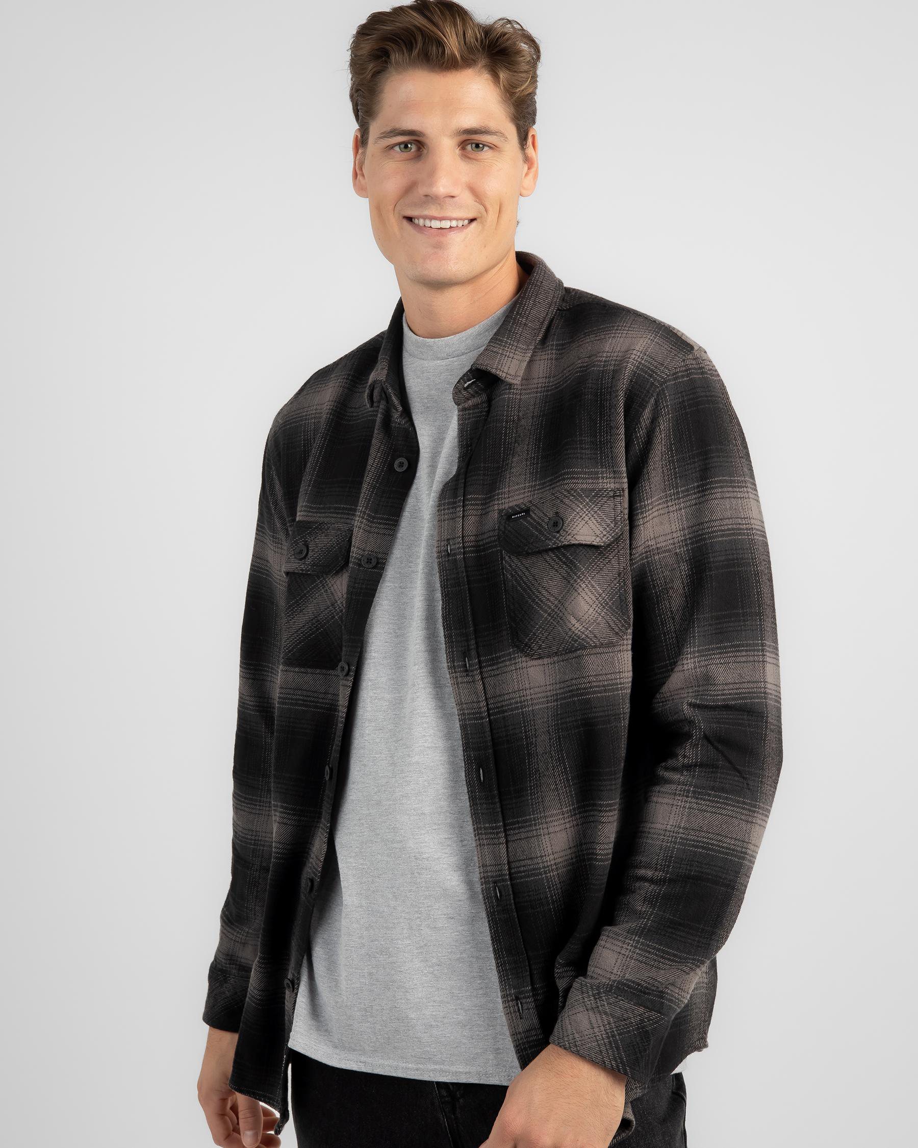 Rip Curl Count Flannel Shirt In Dark Grey - Fast Shipping & Easy ...
