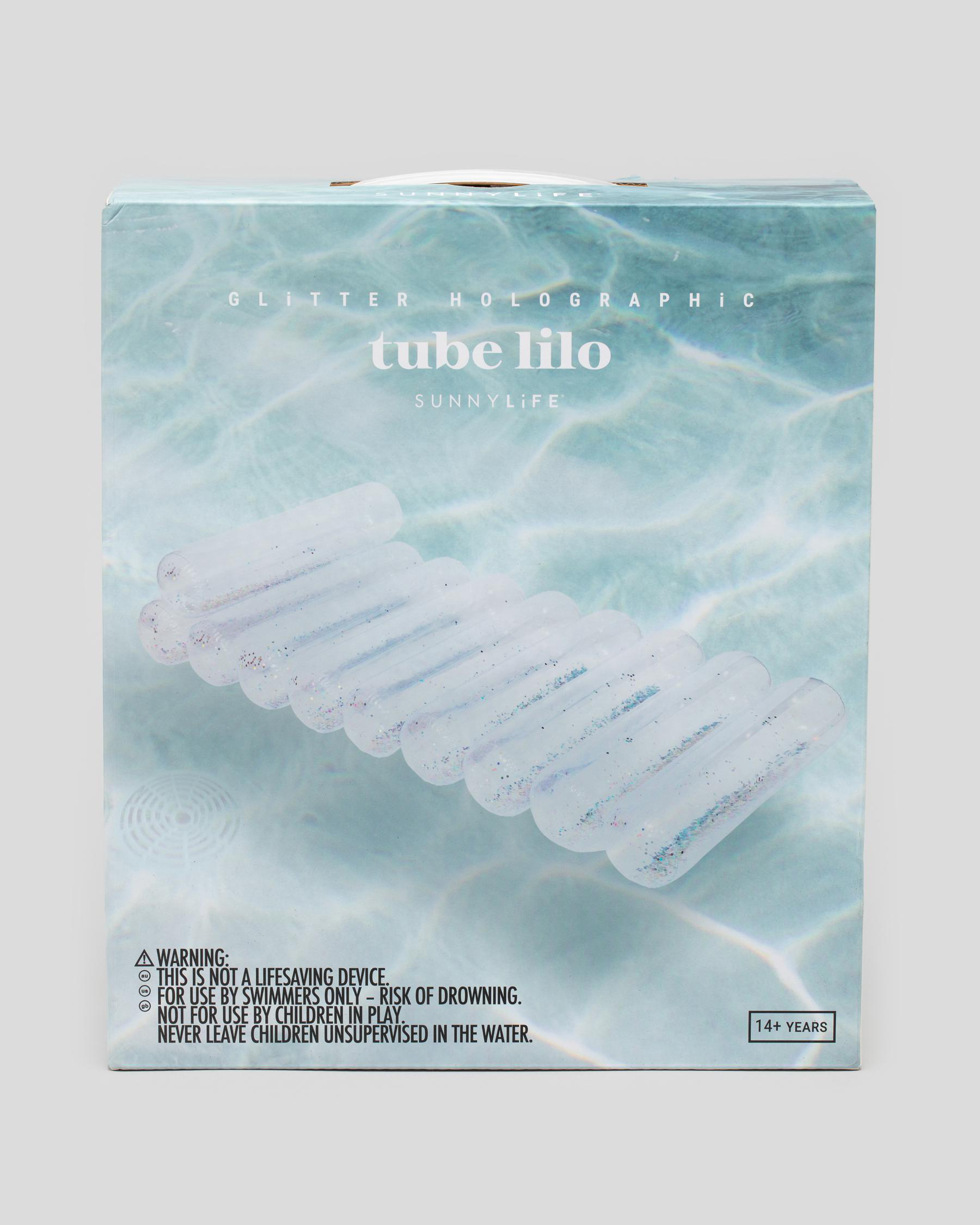 Shop Sunnylife Glitter Holographic Inflatable Tube Lilo In Silver