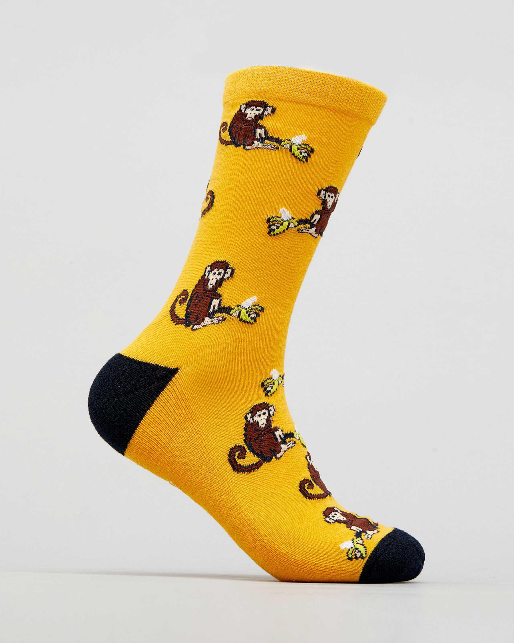Shop Lucid Monkey Business Crew Socks In Yellow Fast Shipping & Easy Returns City Beach