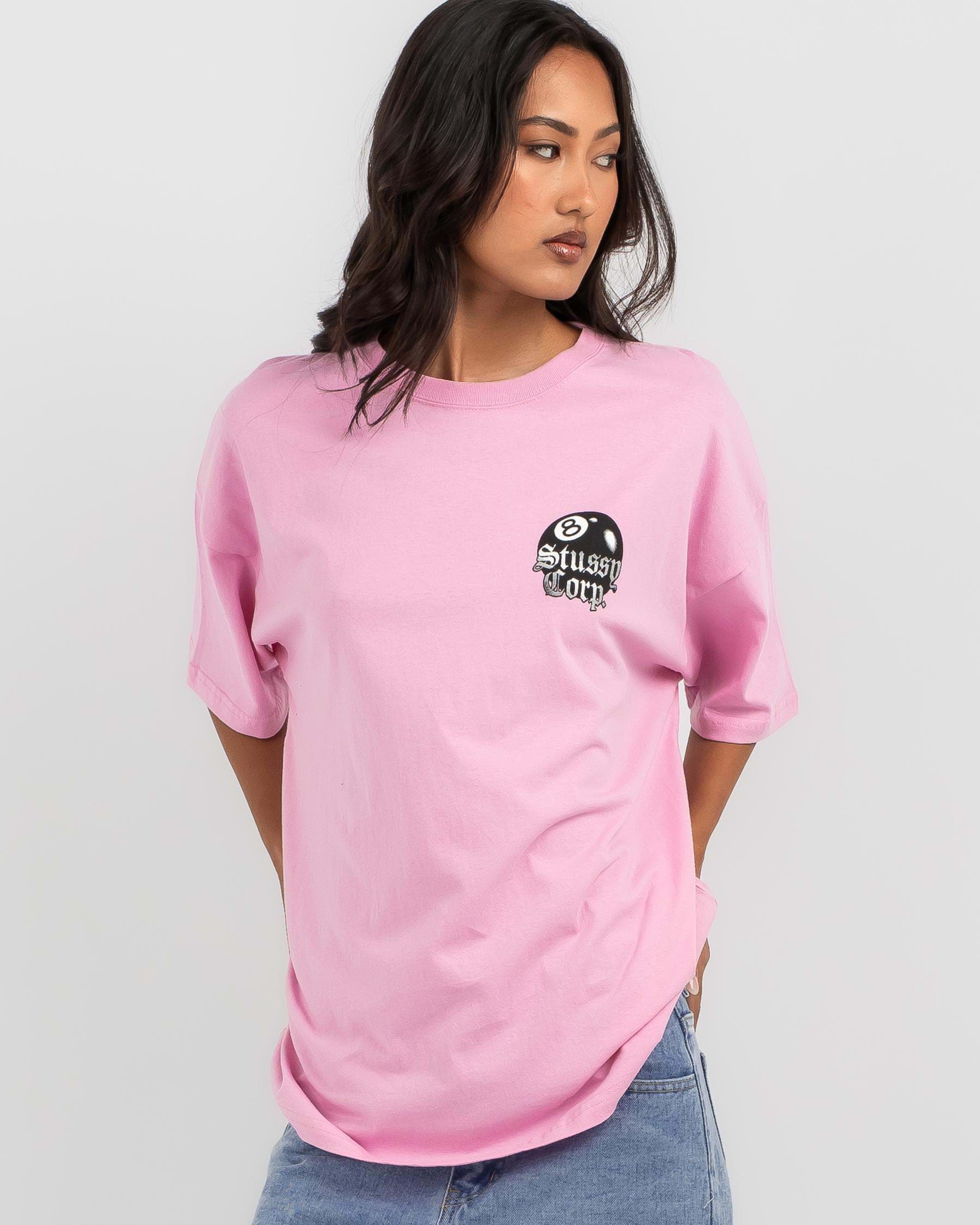 Shop Stussy 8 Ball Corp Relaxed T-Shirt In Pink - Fast Shipping & Easy ...