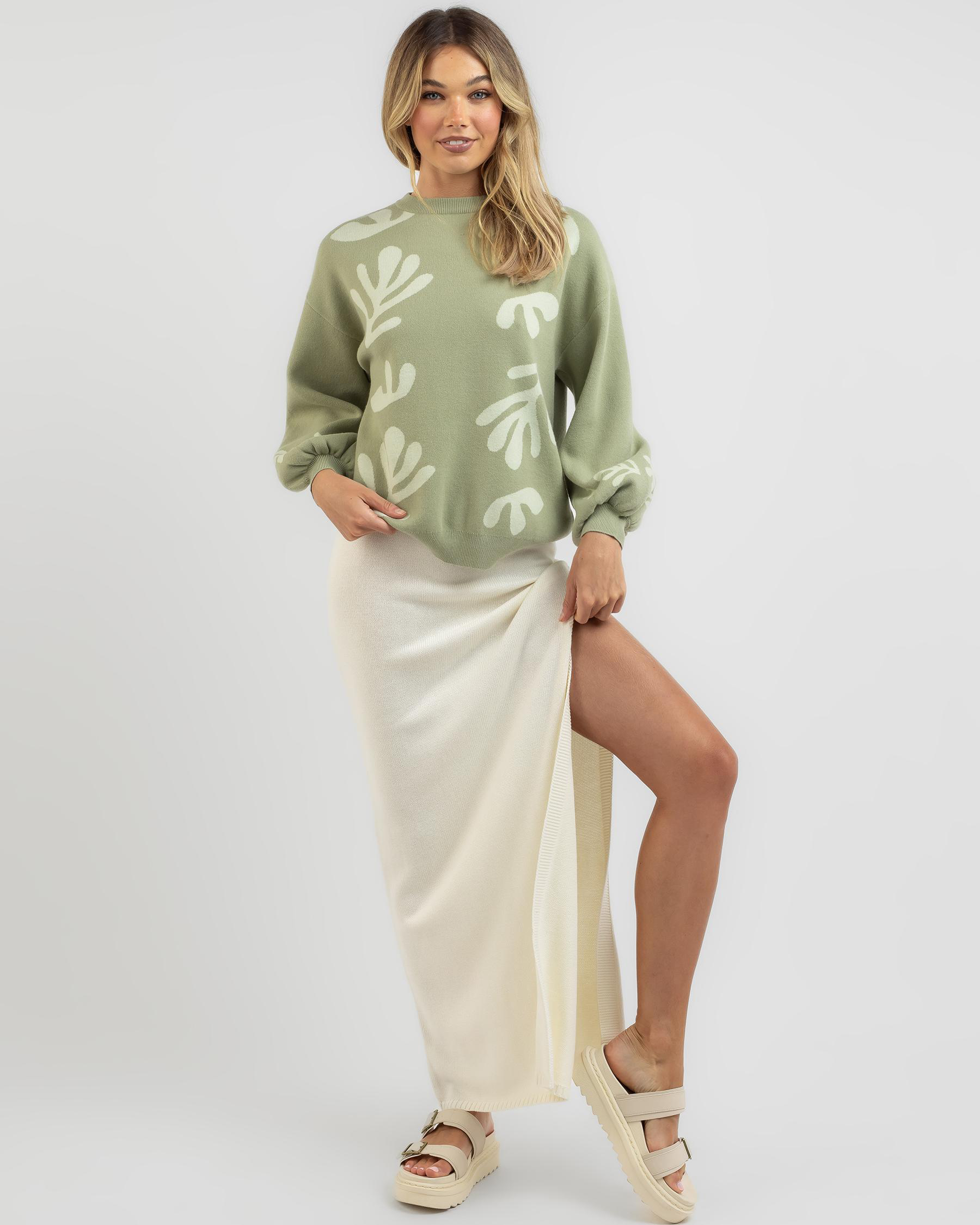 Shop Rusty Atoll Crew Knit In Green Pistachio - Fast Shipping & Easy ...