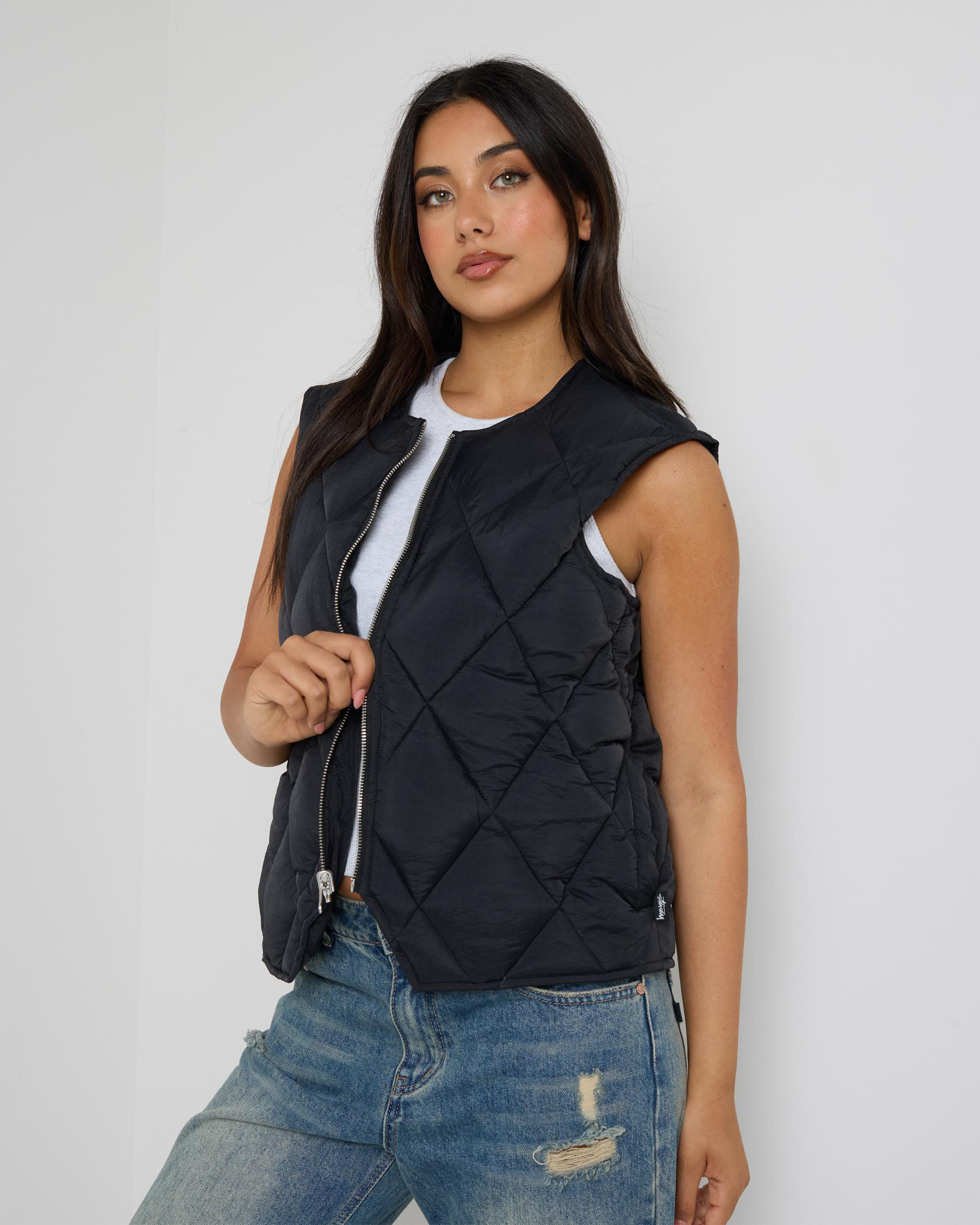 Stussy Stock Logo Reversible Quilted Vest In Black - FREE