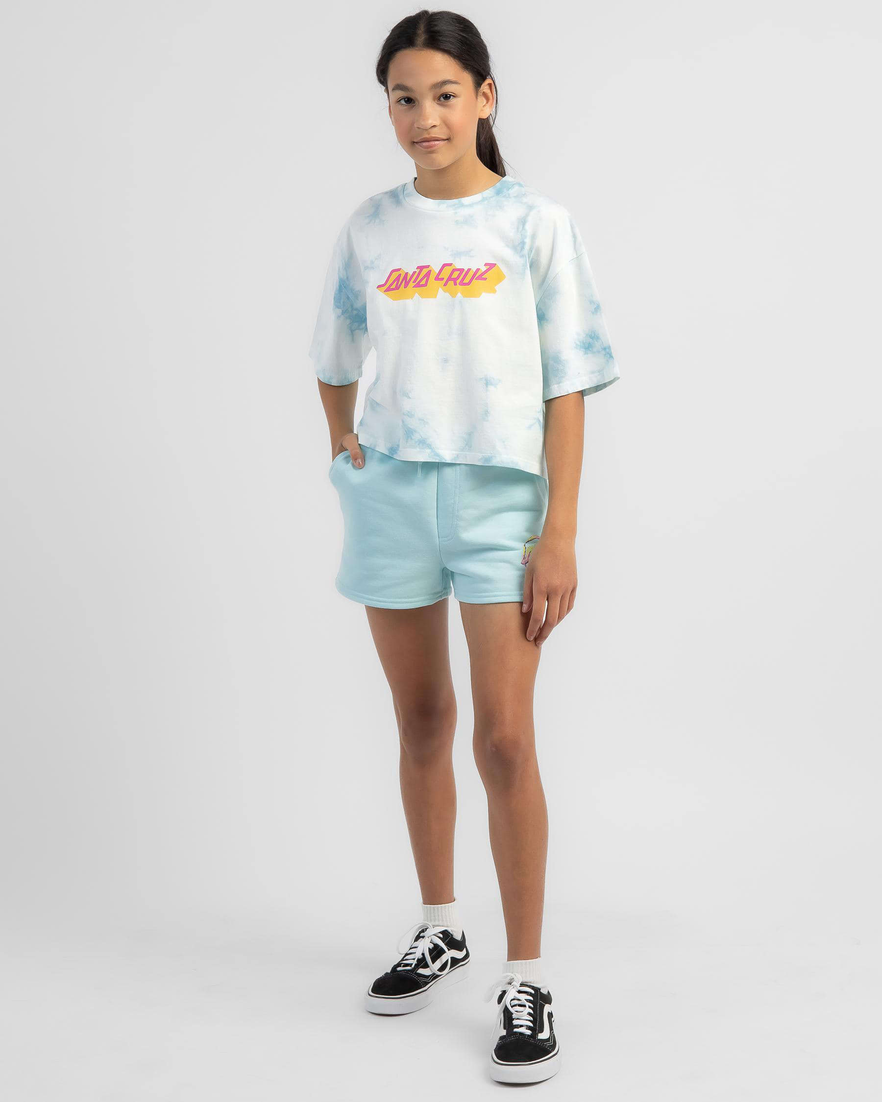 Santa Cruz Girls' Step Strip Cropped T-Shirt In Aqua Tie Dye - Fast ...