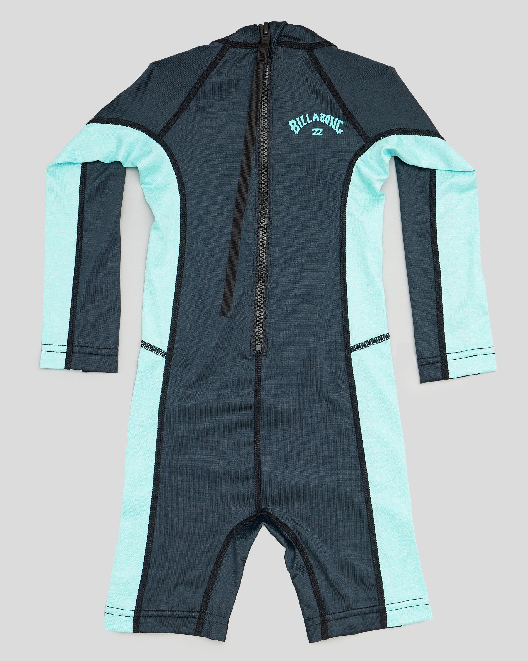 Shop Billabong Groms Long Sleeve UV Surf Suit In Black Heather Fast