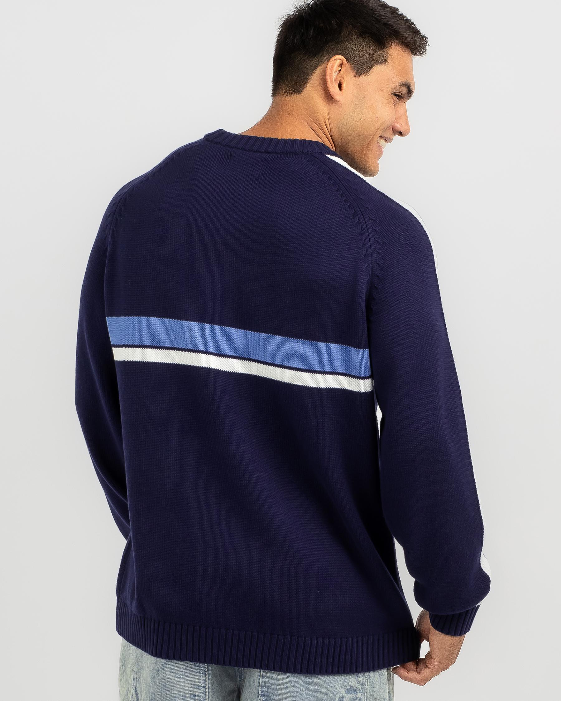 Shop Rusty White Lines Knit Sweatshirt In Navy Blue / Ecru - Fast ...