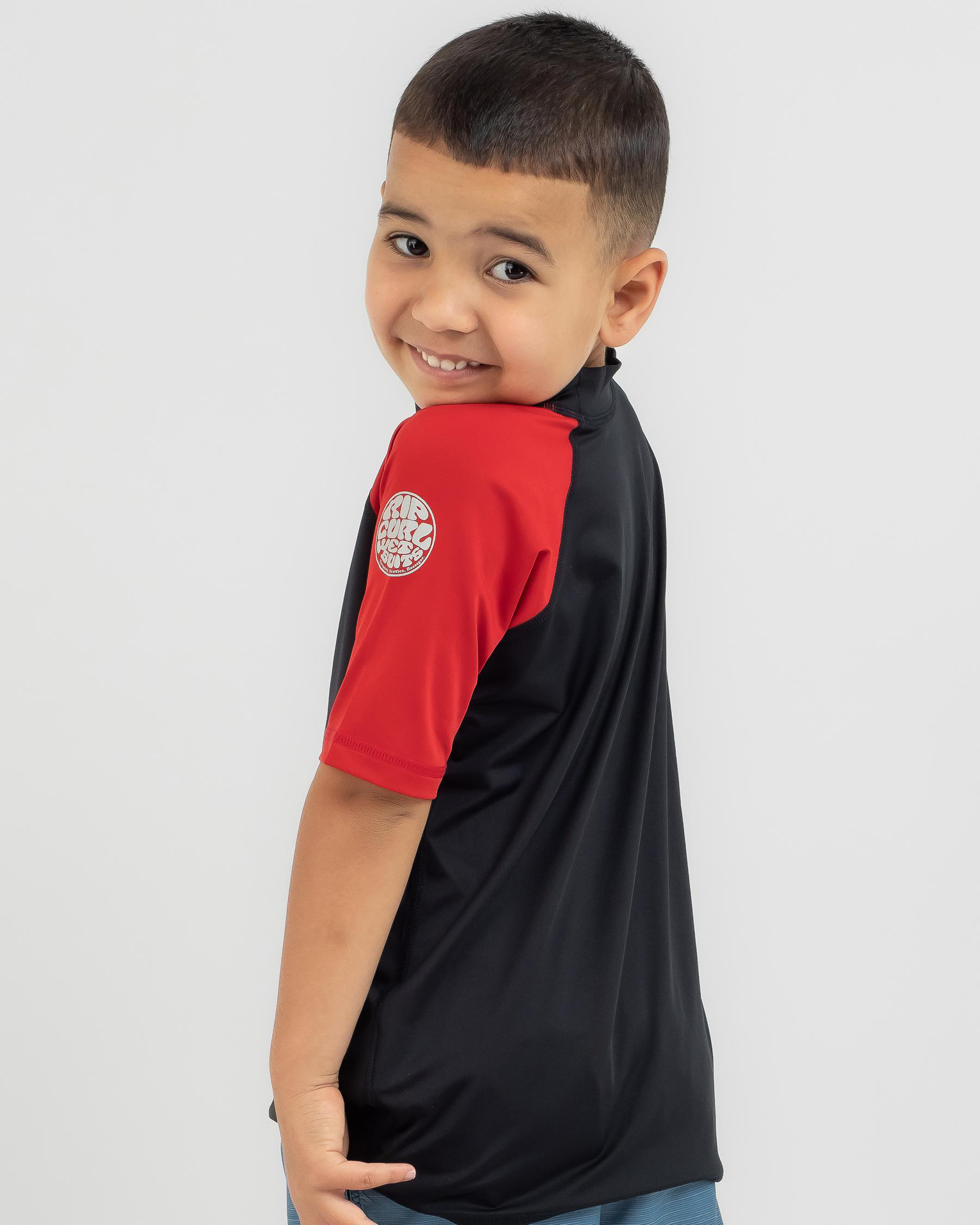Shop Rip Curl Toddlers' Shockwaves Short Sleeve Rash Vest In Red Fast