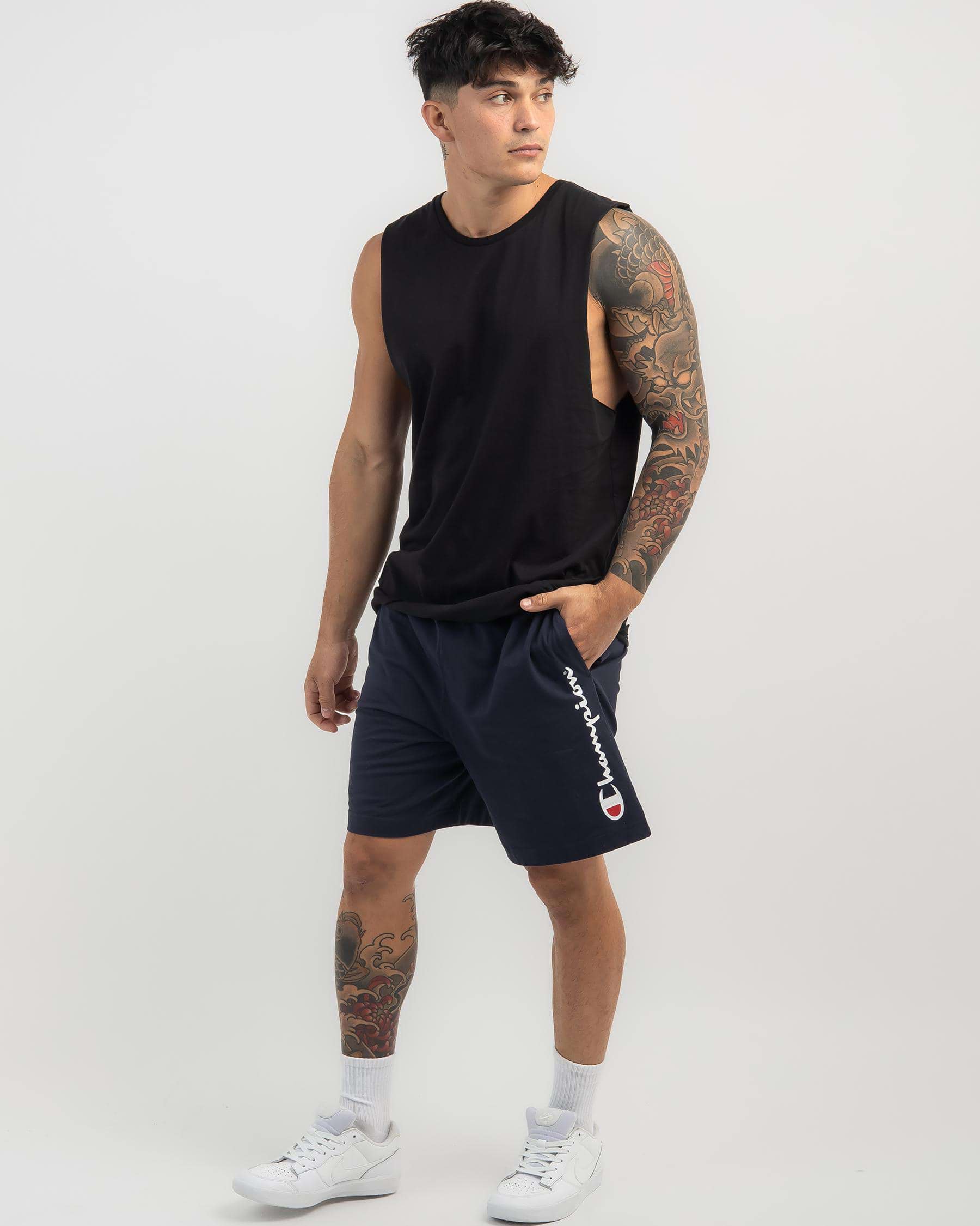 Shop Champion Jersey Shorts In Navy - Fast Shipping & Easy Returns ...