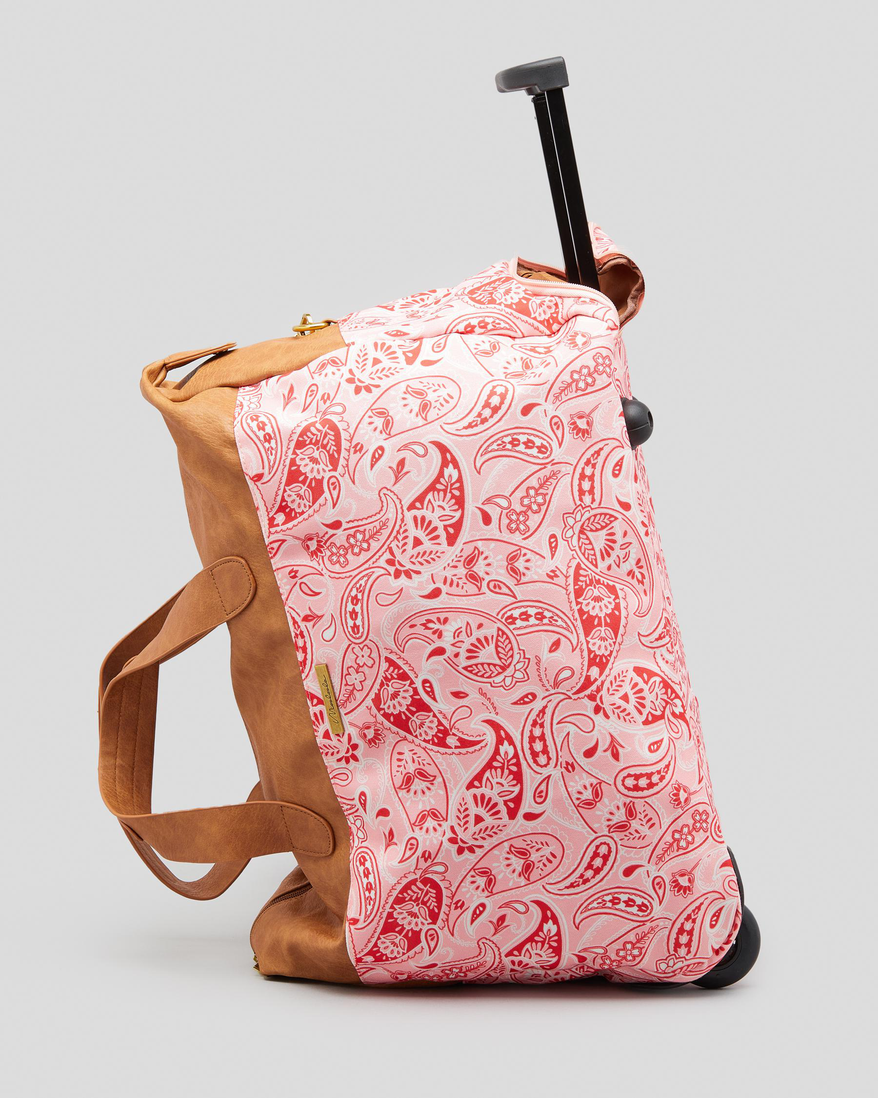 Shop Mooloola Frankie Small Wheeled Travel Bag In Pink/red/tan Fast