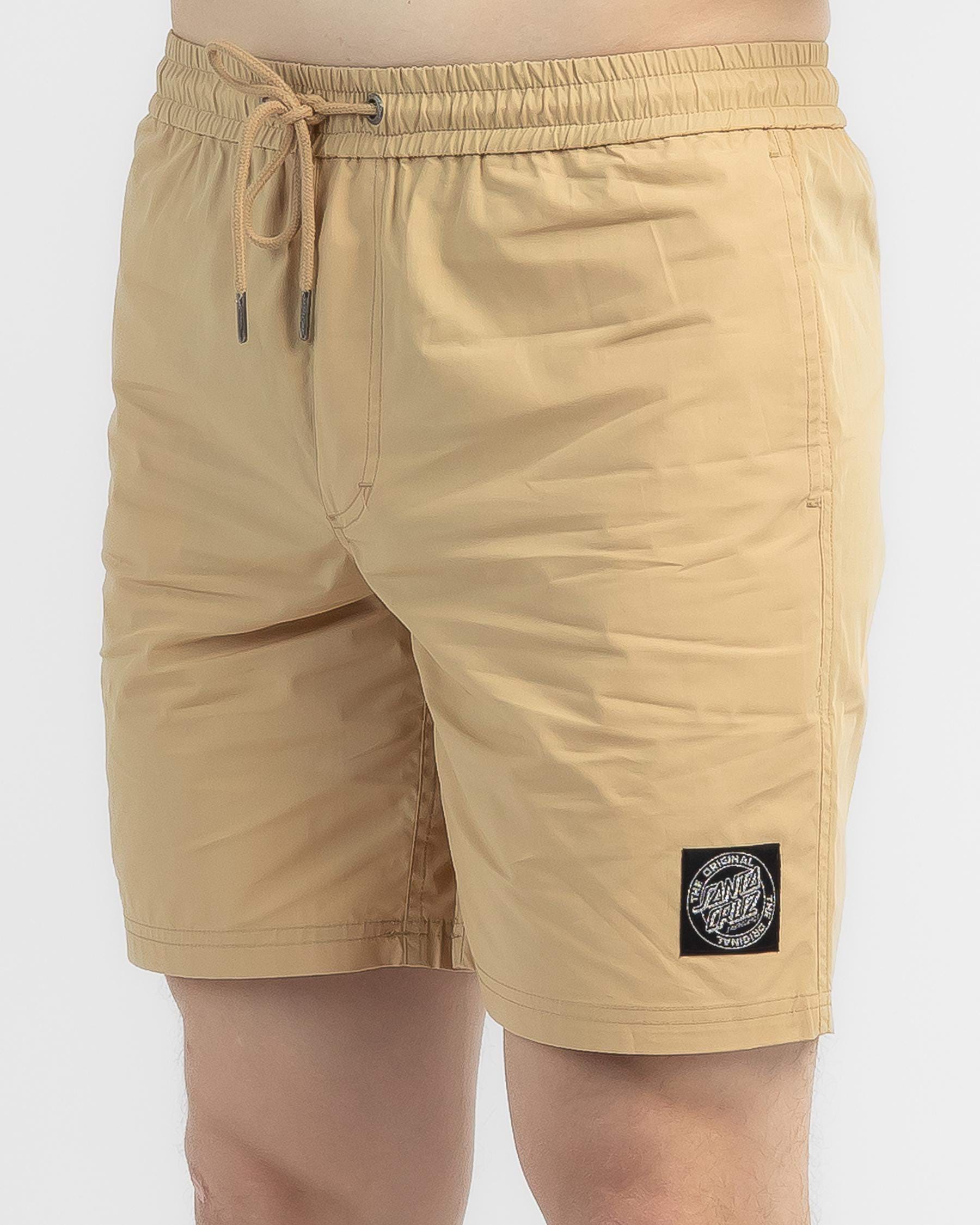 Shop Santa Cruz MFG Cruzier Solid Elastic Waist Shorts In Tan - Fast ...