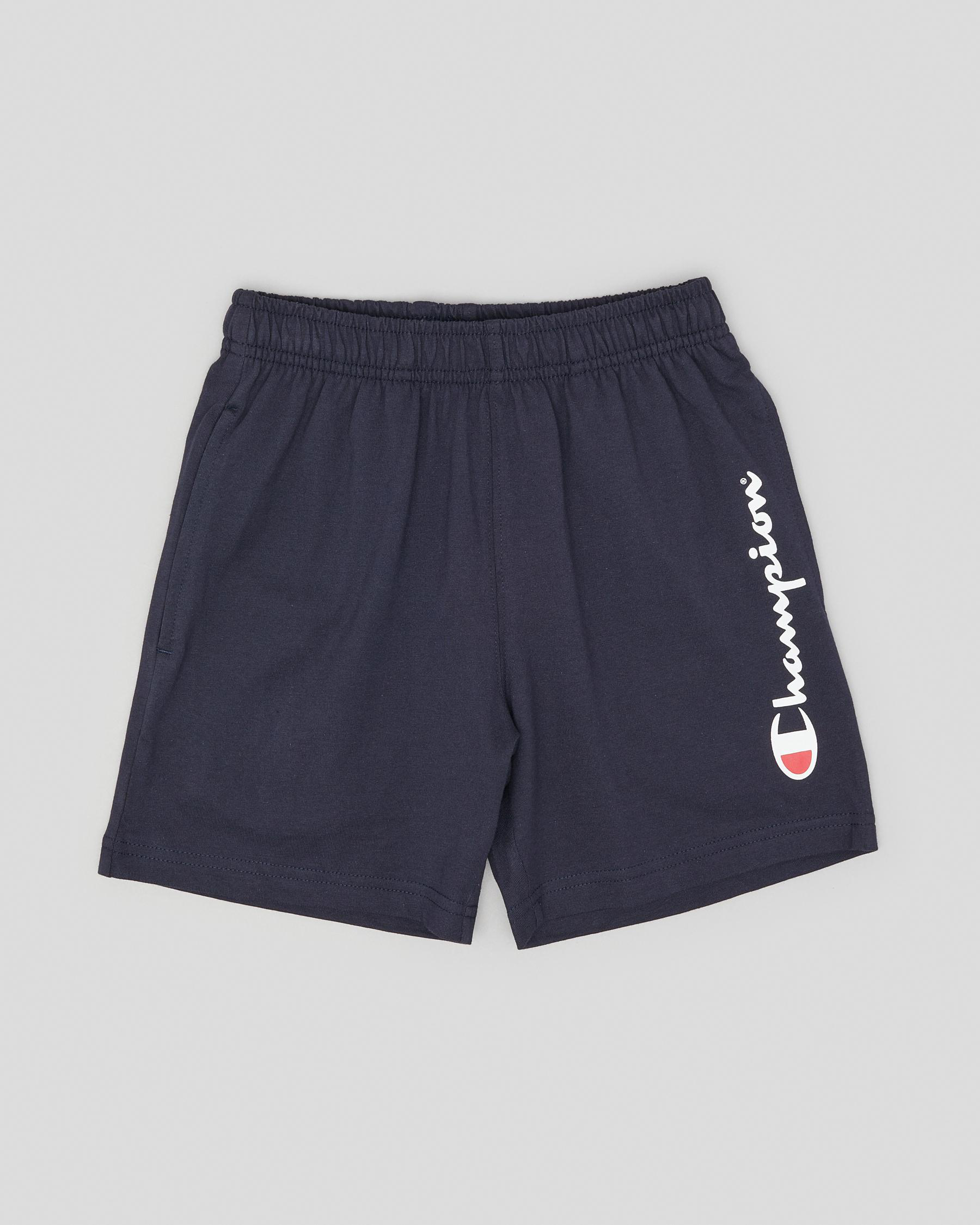 Shop Champion Toddlers' Logo Jersey Shorts In Navy - Fast Shipping ...