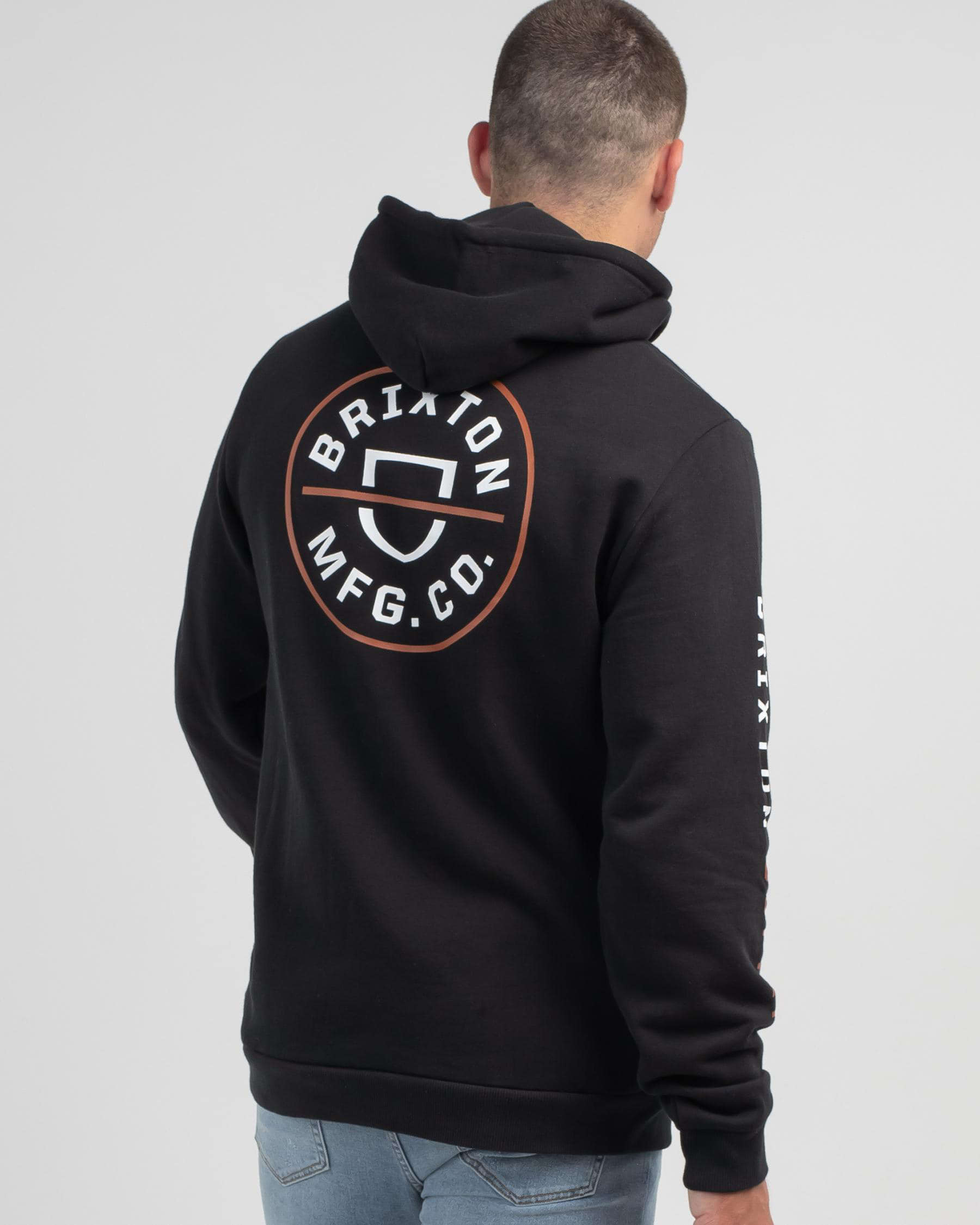 Shop Brixton Crest Hoodie In Black/caramel/white - Fast Shipping & Easy ...