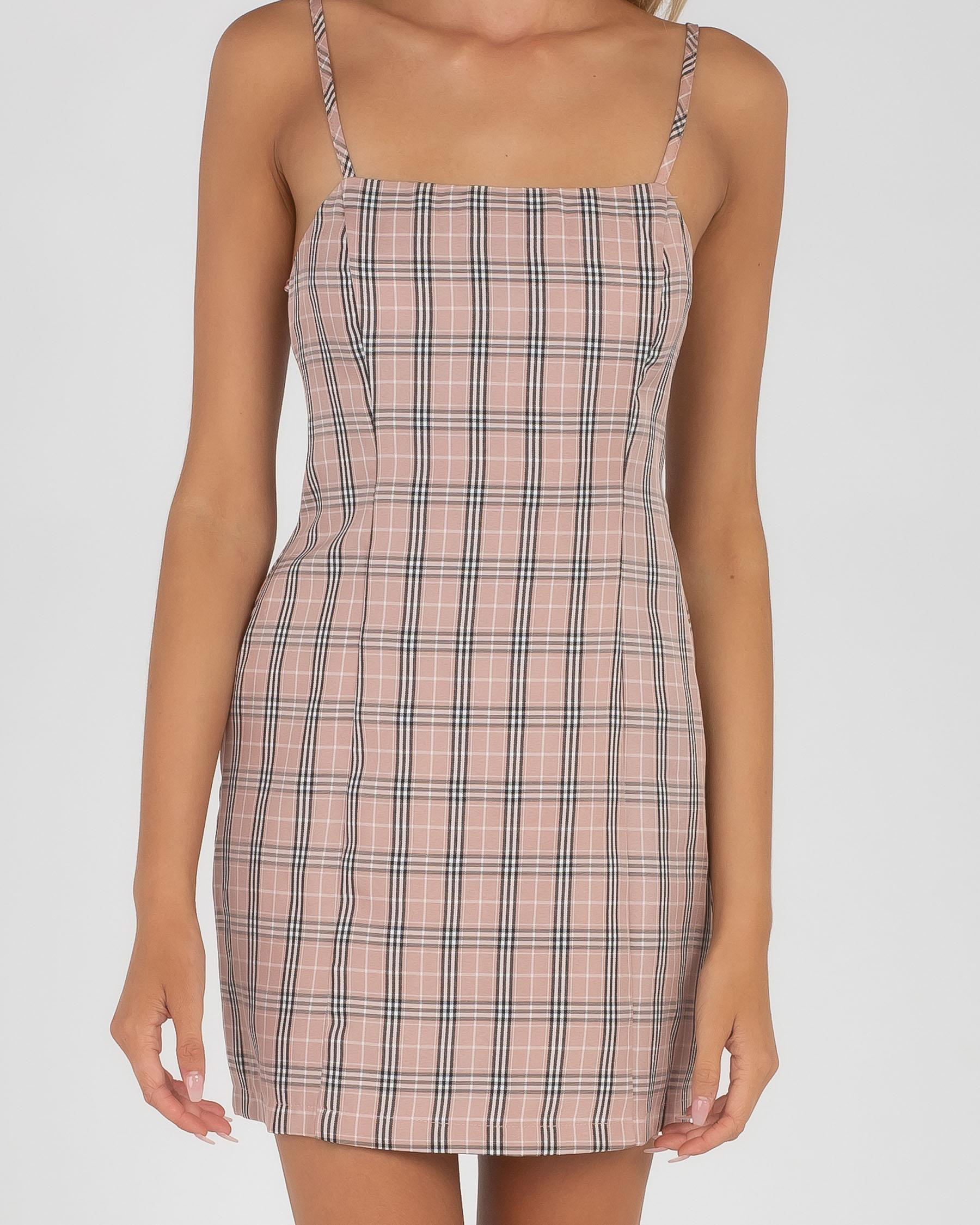 Shop Mooloola Brighton Dress In Dusty Pink Gingham Fast Shipping