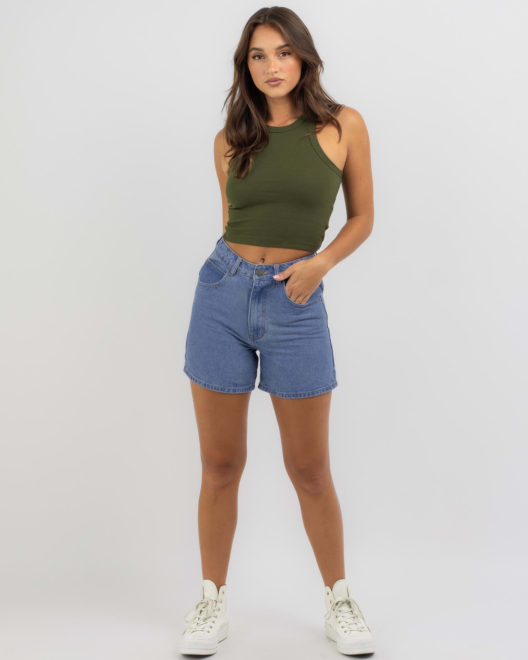 Country Denim Chase Shorts In Mid Blue - Fast Shipping & Easy Returns ...