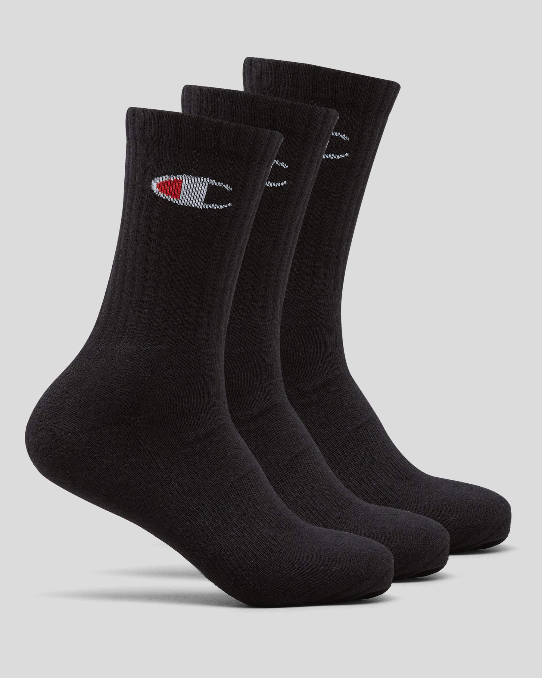 Shop Champion Sport C Logo Crew Socks 3 Pack In Black - Fast Shipping ...
