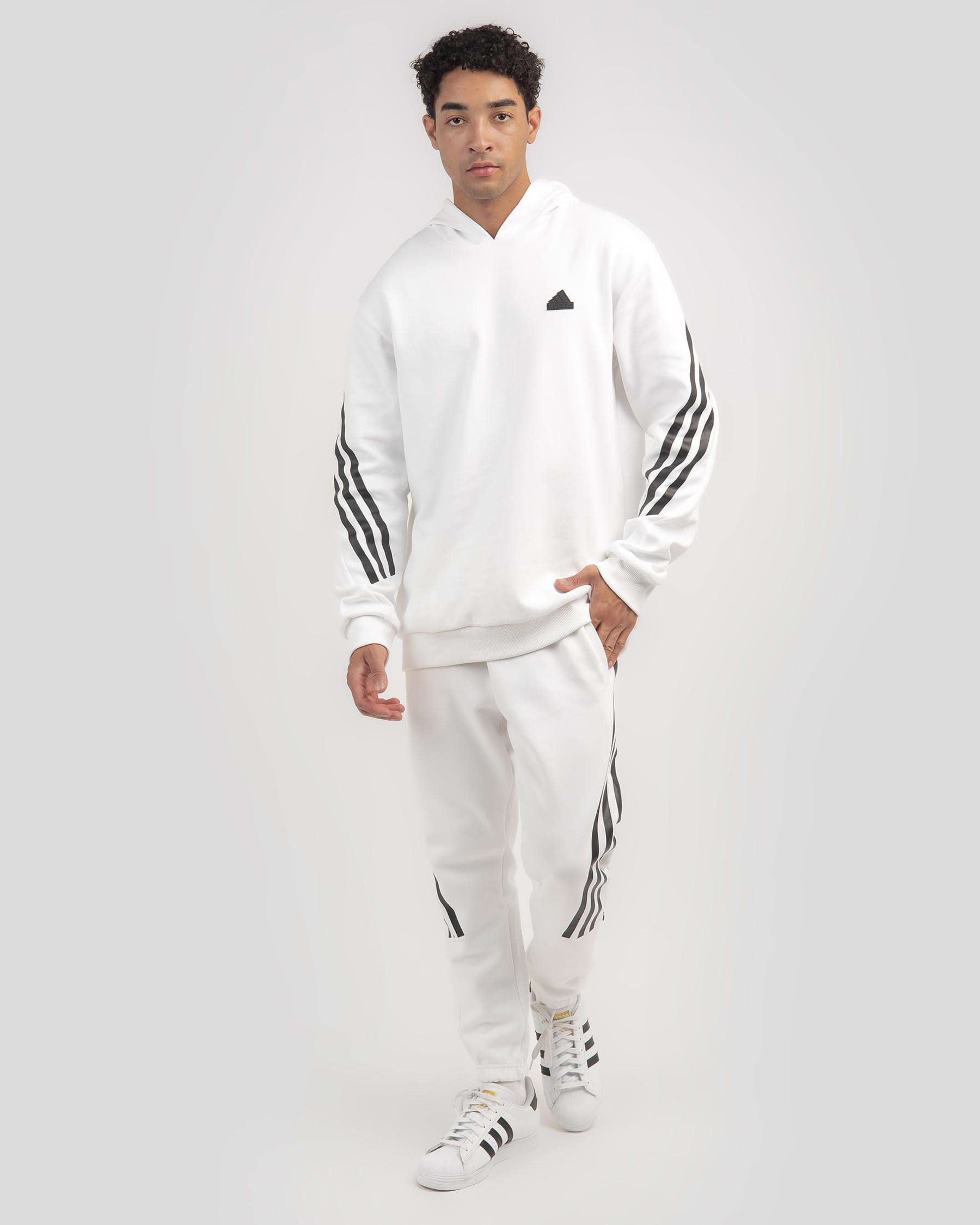 Shop adidas Future Icons 3 Stripe Hoodie In White - Fast Shipping ...
