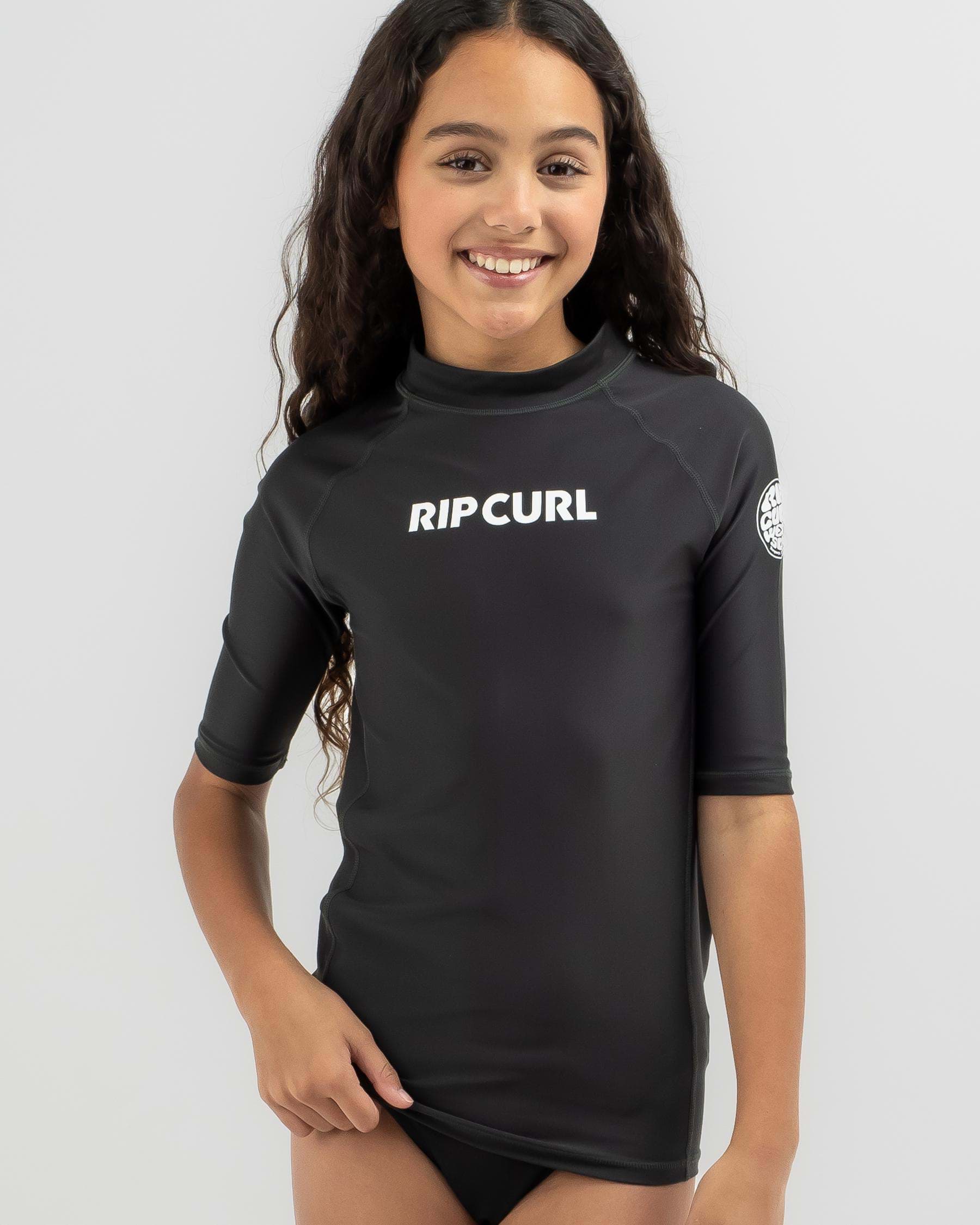 Rip Curl Girls' Classic Surf Short Sleeve Rash Vest In Black - Fast ...