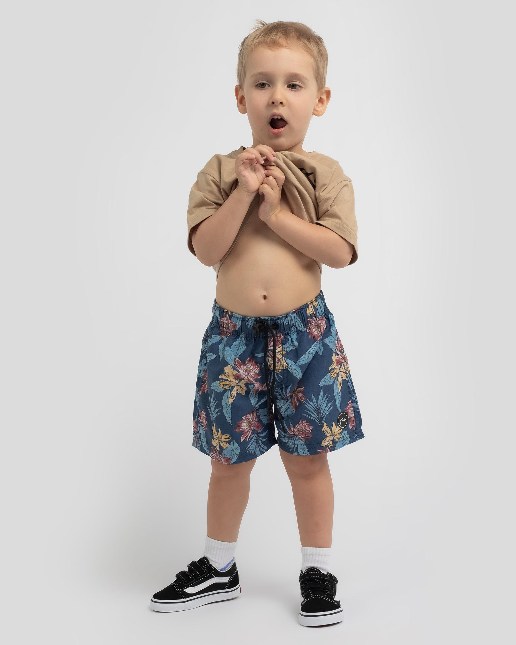 Shop Rusty Toddlers' Botanic Elastic Board Shorts In China Blue Fast