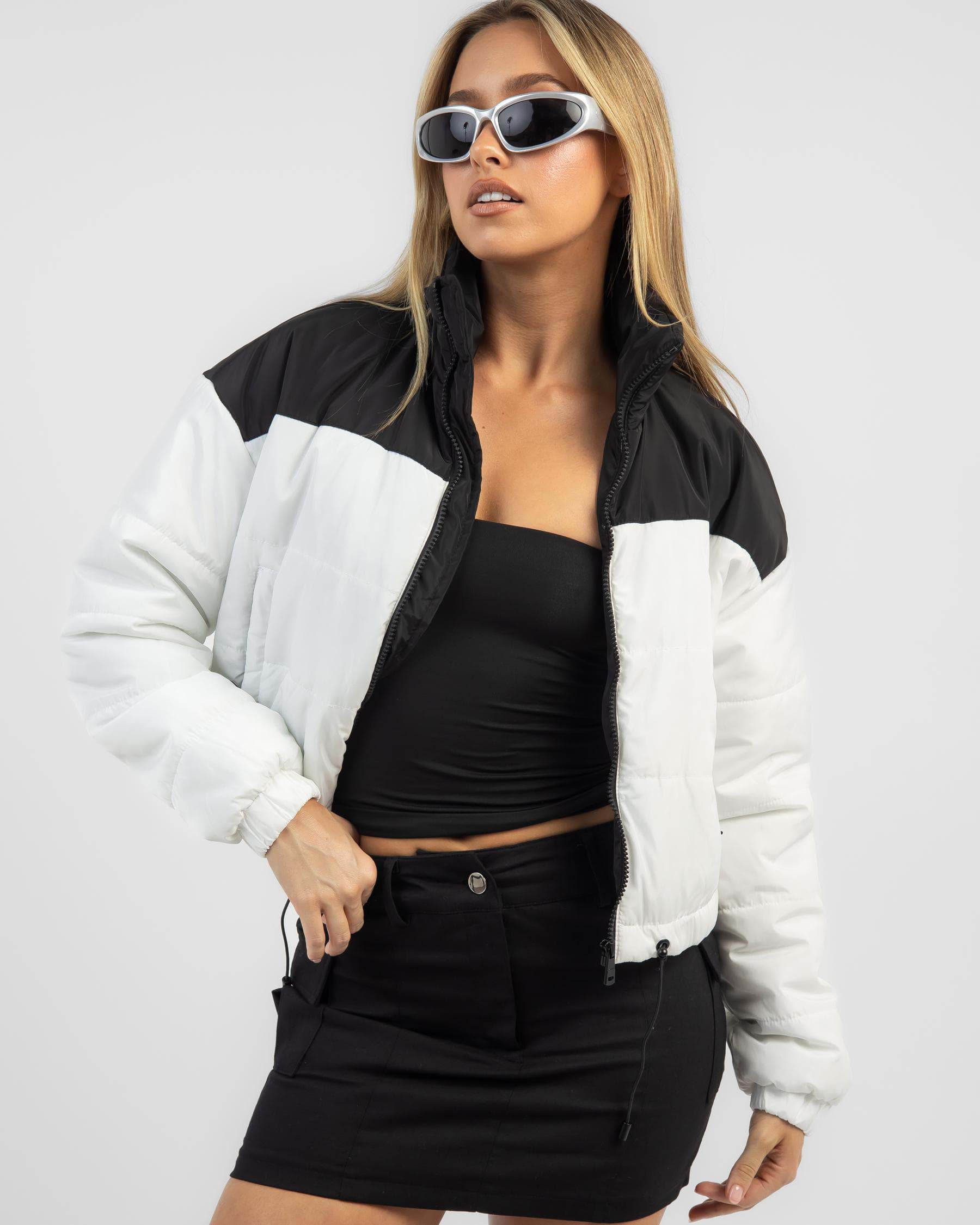 Shop Mooloola Mars Puffer Jacket In White/black - Fast Shipping & Easy ...