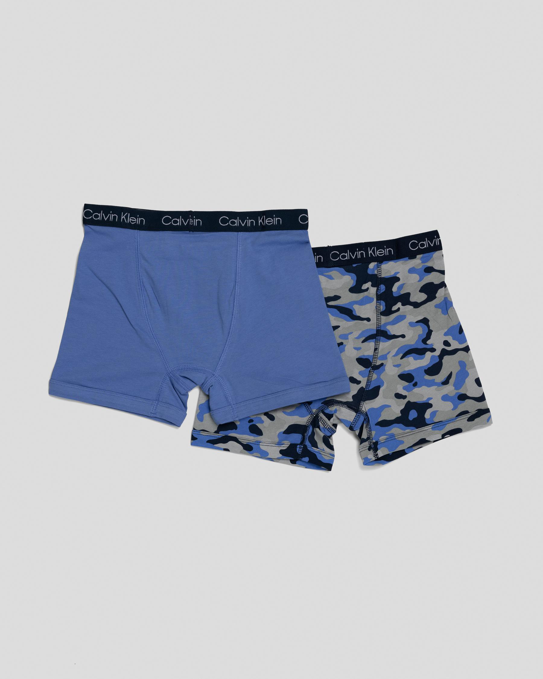 Calvin Klein Boys Boxer Brief 2 Pack In Camo/wedgewood Fast Shipping