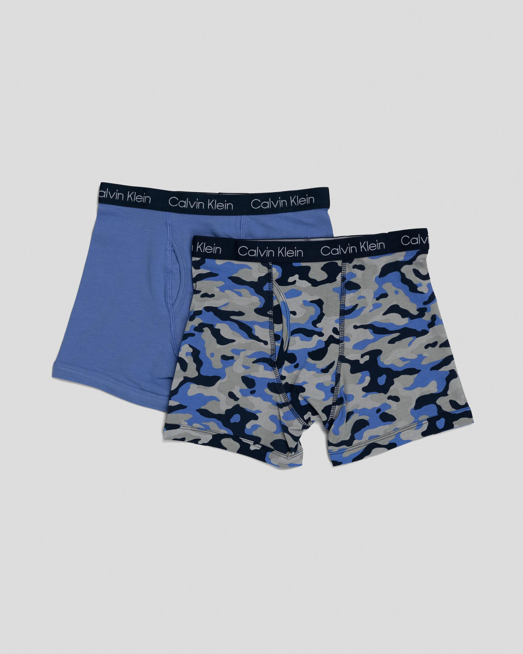 Calvin Klein Boys Boxer Brief 2 Pack In Camo/wedgewood Fast Shipping