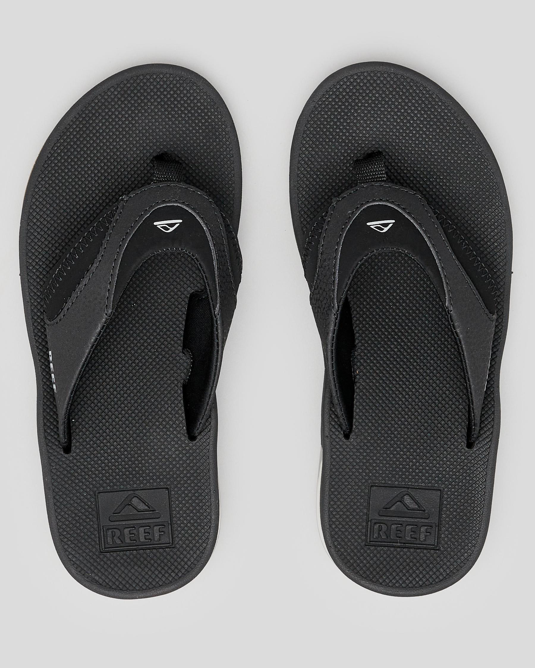 Reef Boys' Fanning Thongs In Black/silver - Fast Shipping & Easy ...