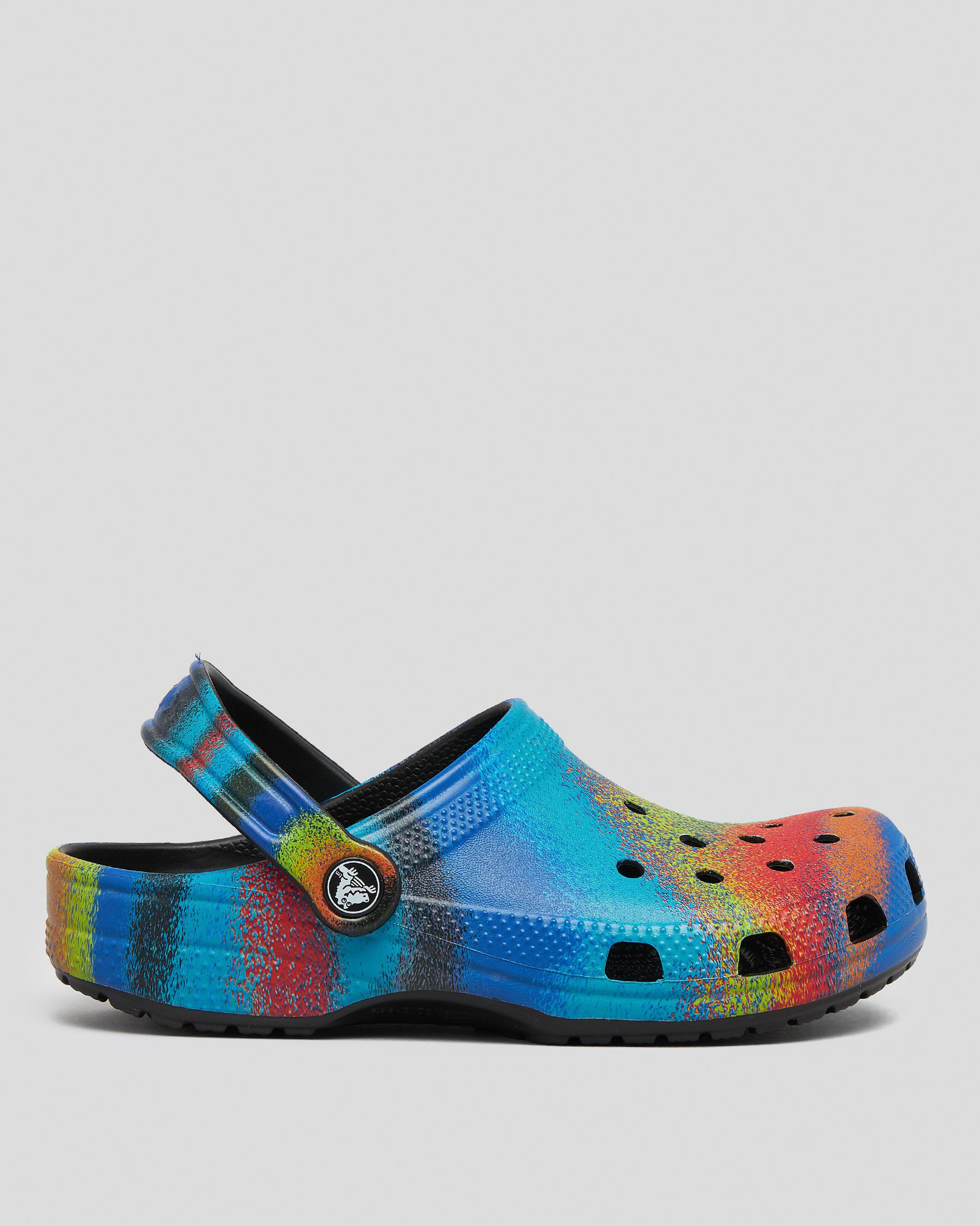 Crocs Kids' Classic Spray Dye Clog Sandals In Black/multi FREE