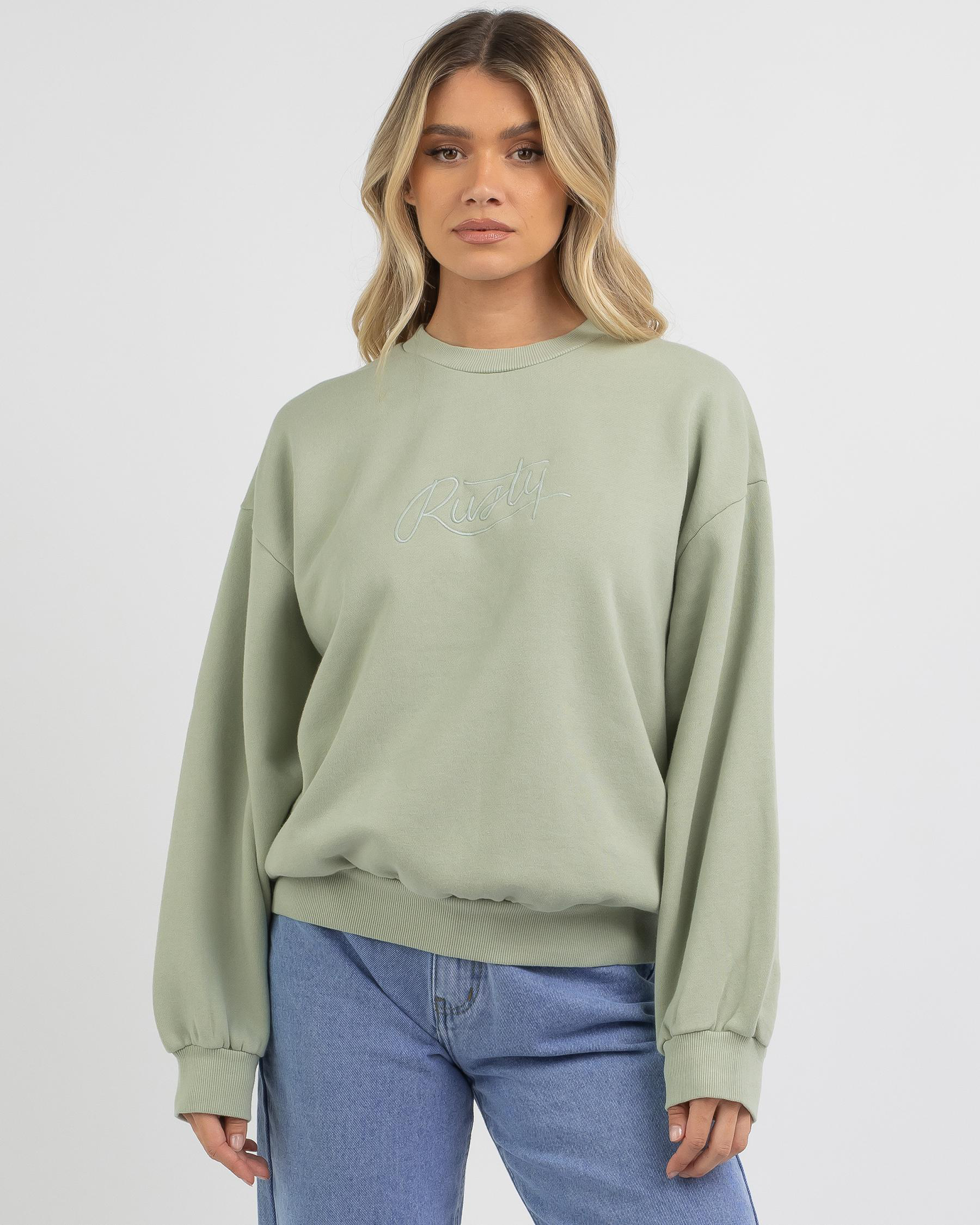 Shop Rusty Logo Oversize Crewneck Sweatshirt In Pastel Jade - Fast ...