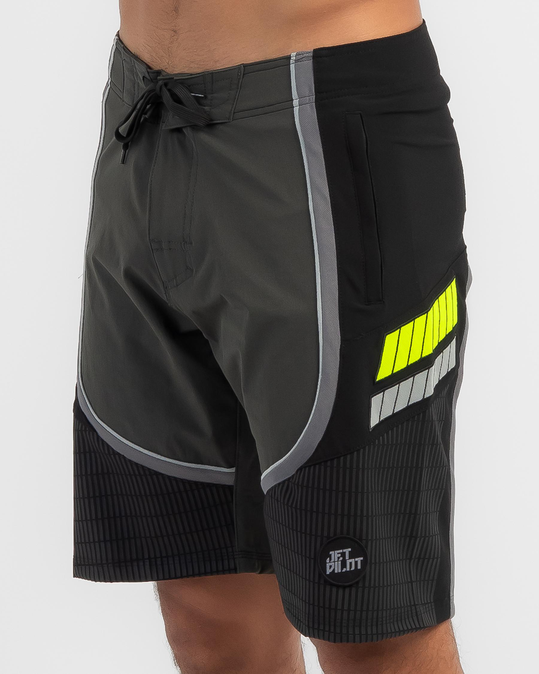Shop Jetpilot Full Pro 3.0 Board Shorts In Charcoal/yellow Fast