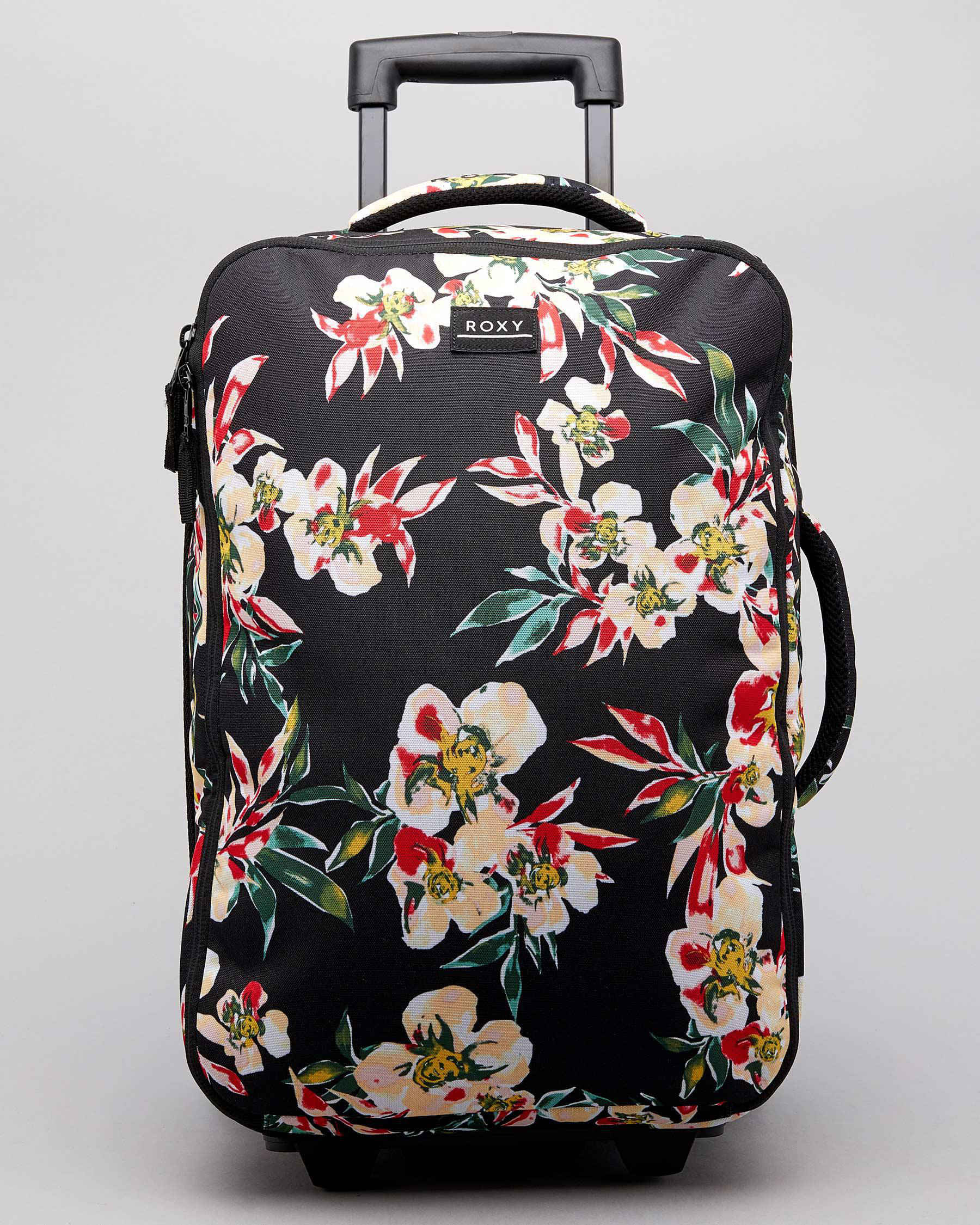 Roxy Get It Girl Small Wheeled Travel Bag In Anthracite Wonder Garden S