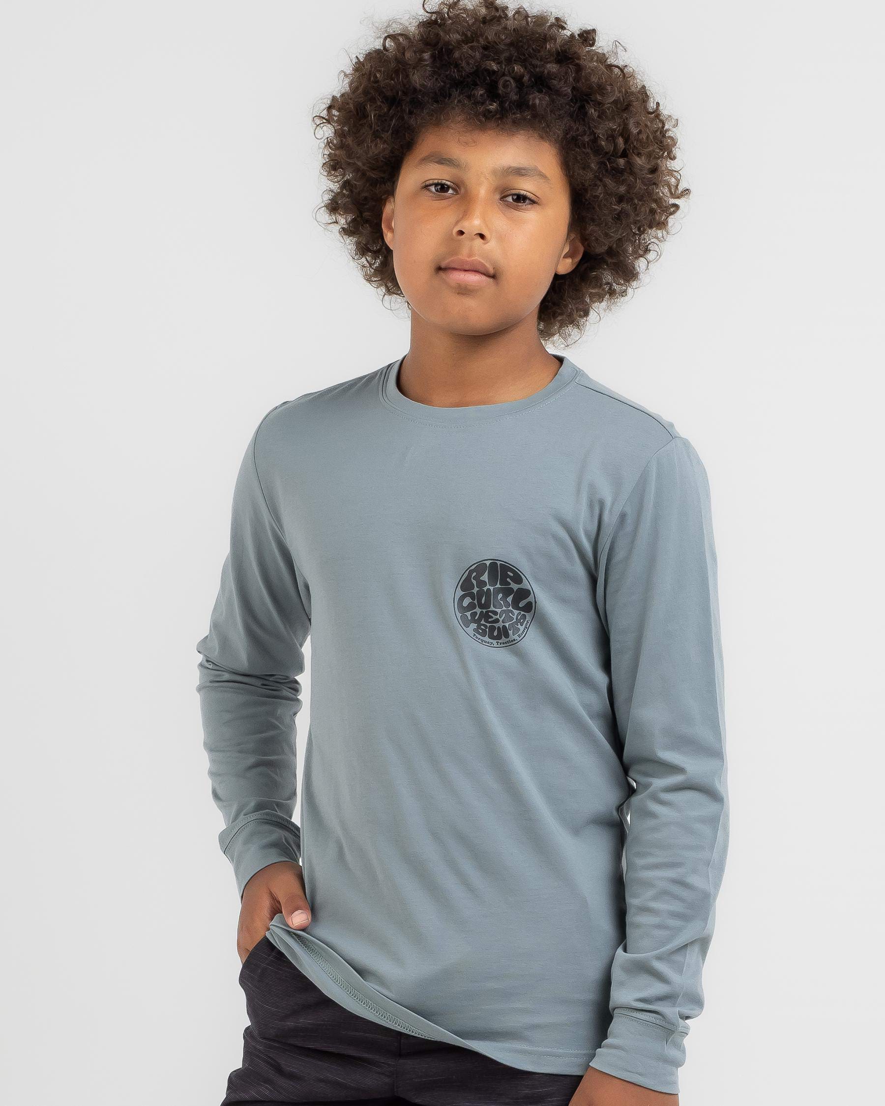 Rip Curl Boys' Icons Long Sleeve Rash Vest In Mineral Blue - Fast ...