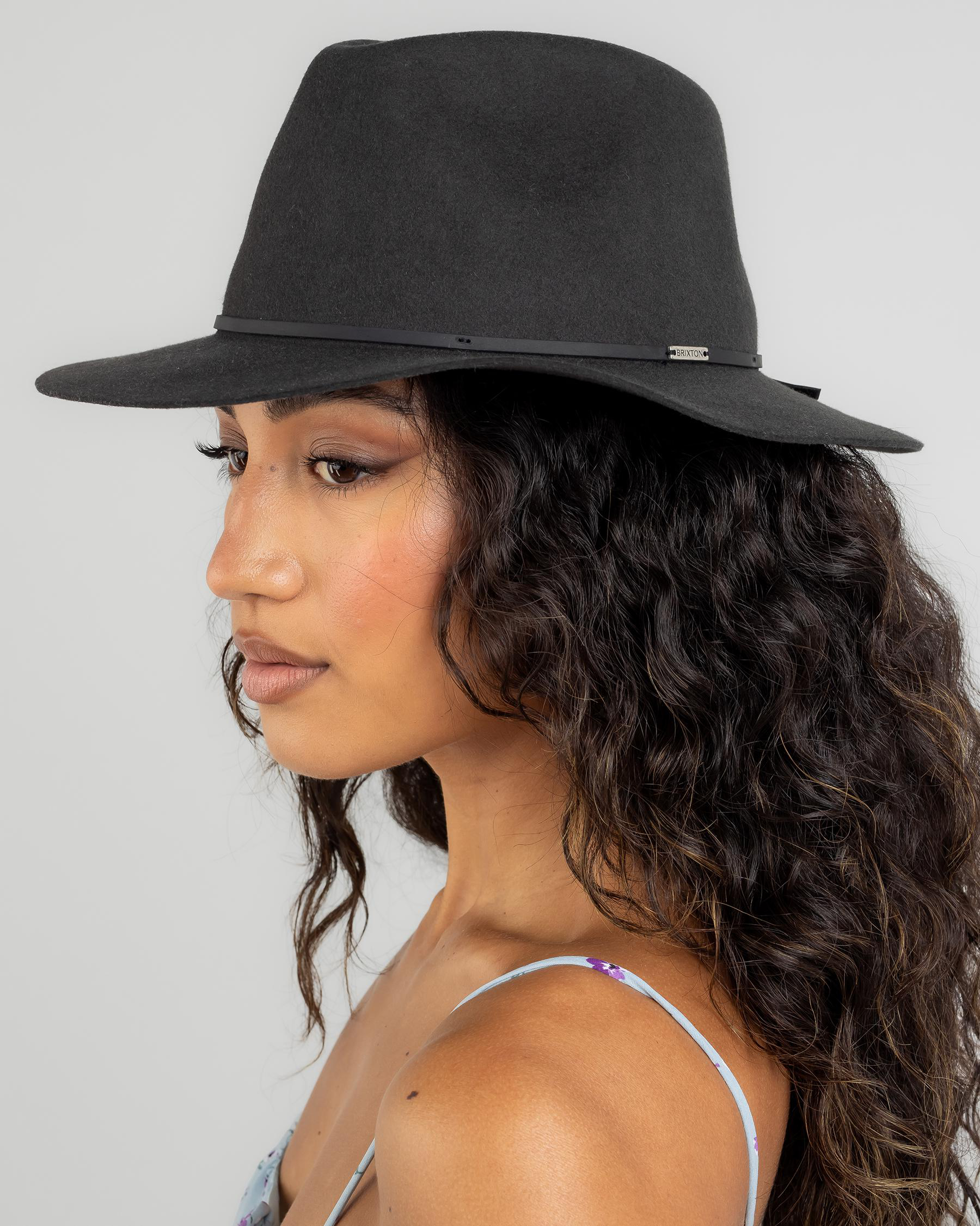 Shop Brixton Wesley Packable Fedora In Washed Black Fast Shipping