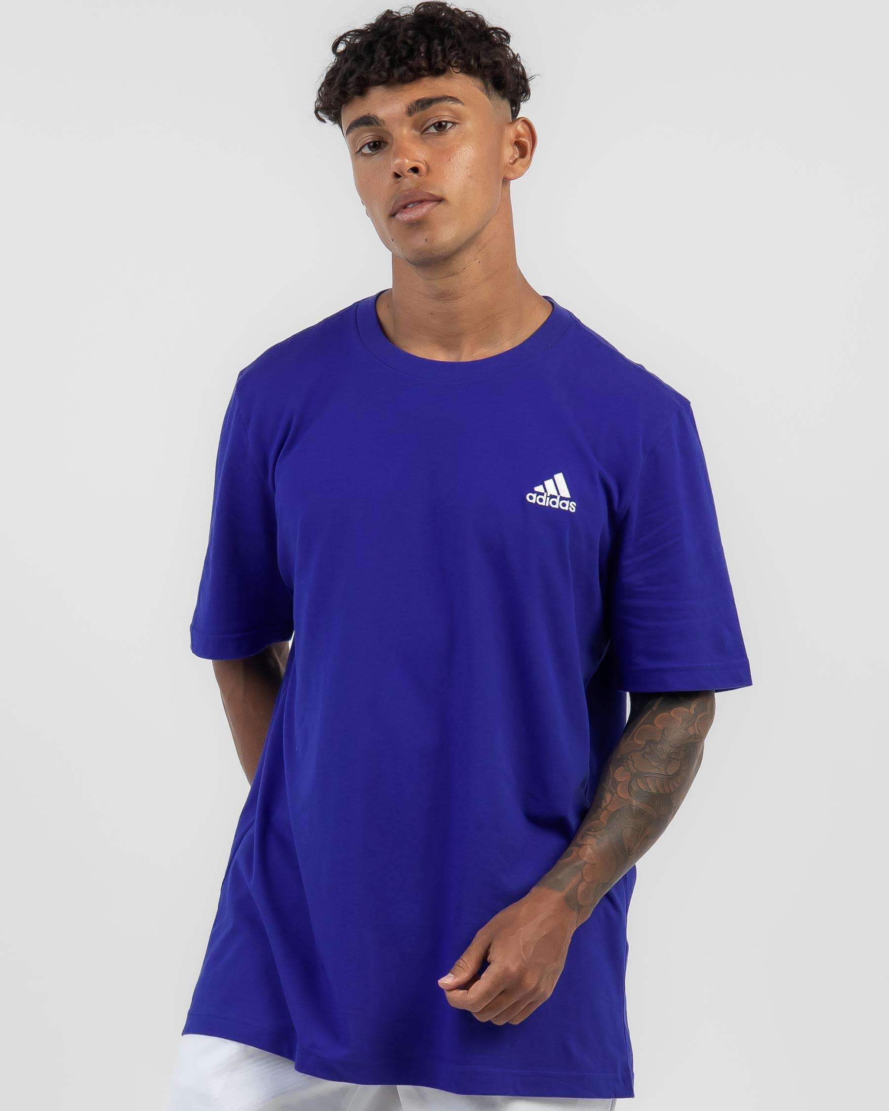 T-Shirt Easy Logo Returns Beach - Lucid Shipping & - Adidas Blue FREE* States In United Semi City Small