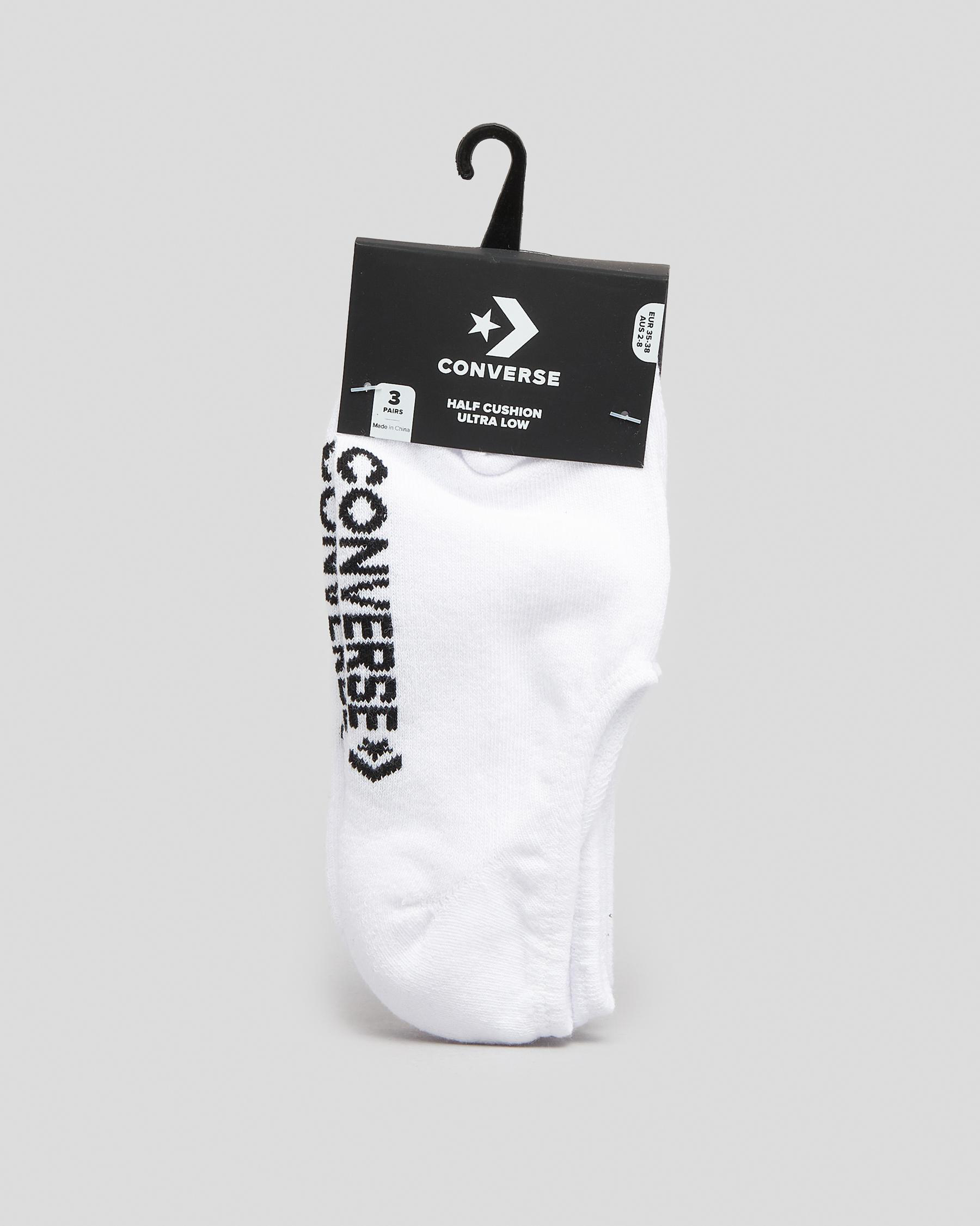 Shop Converse Boys' Invisible Socks 3 Pack In White Fast Shipping