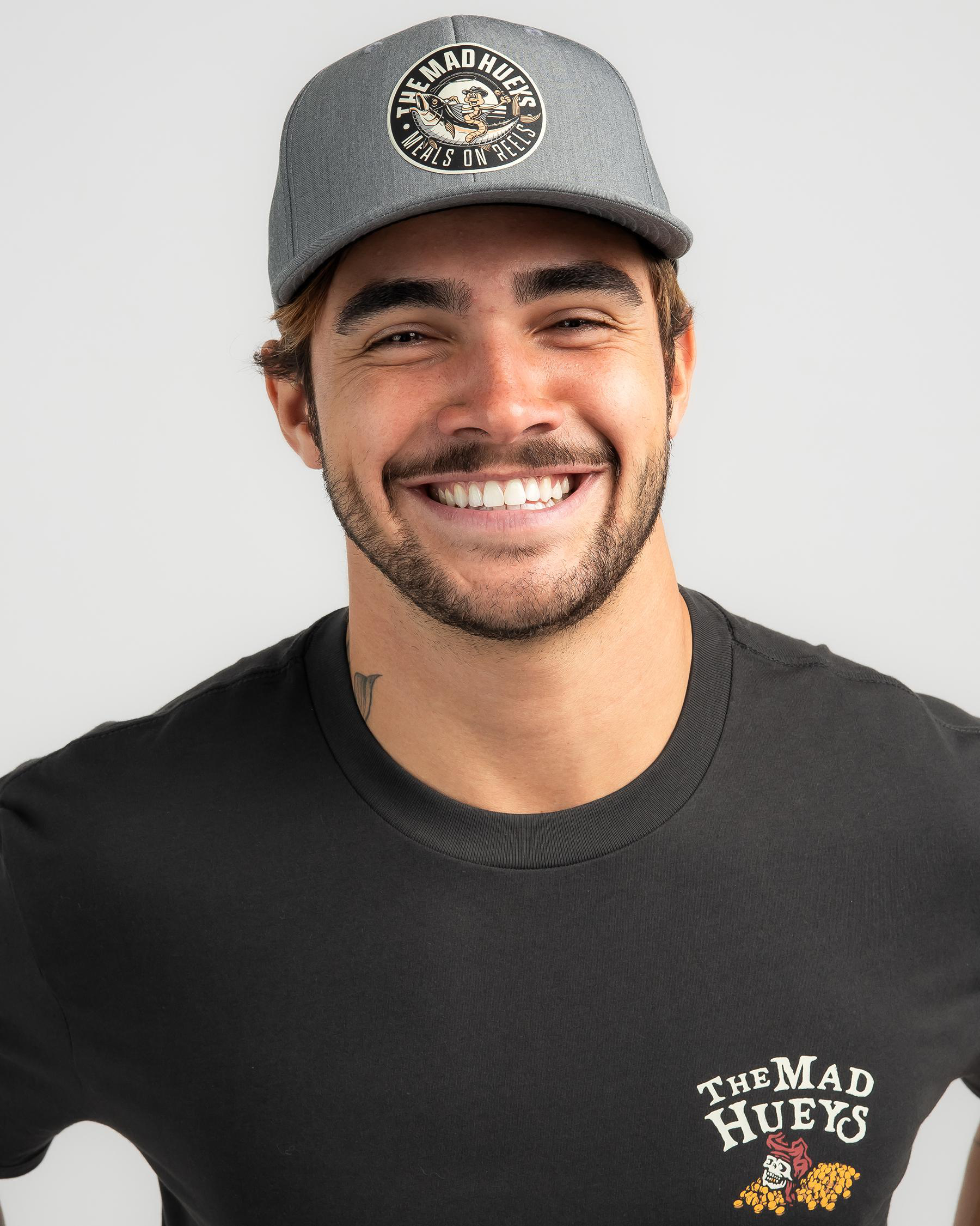 Shop The Mad Hueys Meals on Reels Flexfit Cap In Storm Fast Shipping