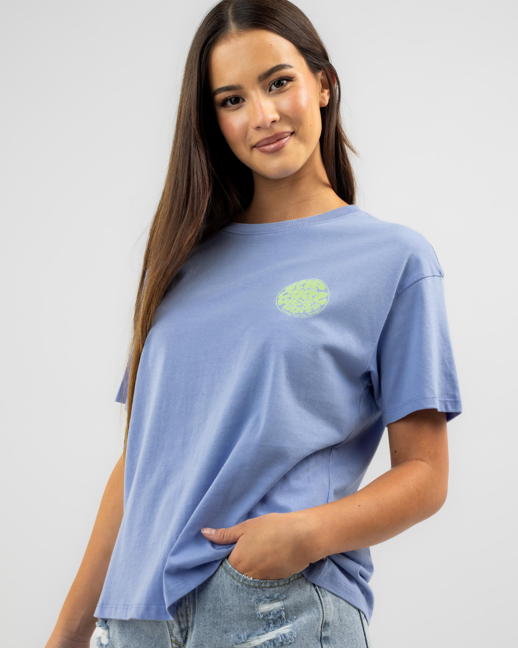 Shop Rip Curl Wettie Icon Relaxed T-Shirt In Mid Blue - Fast Shipping ...