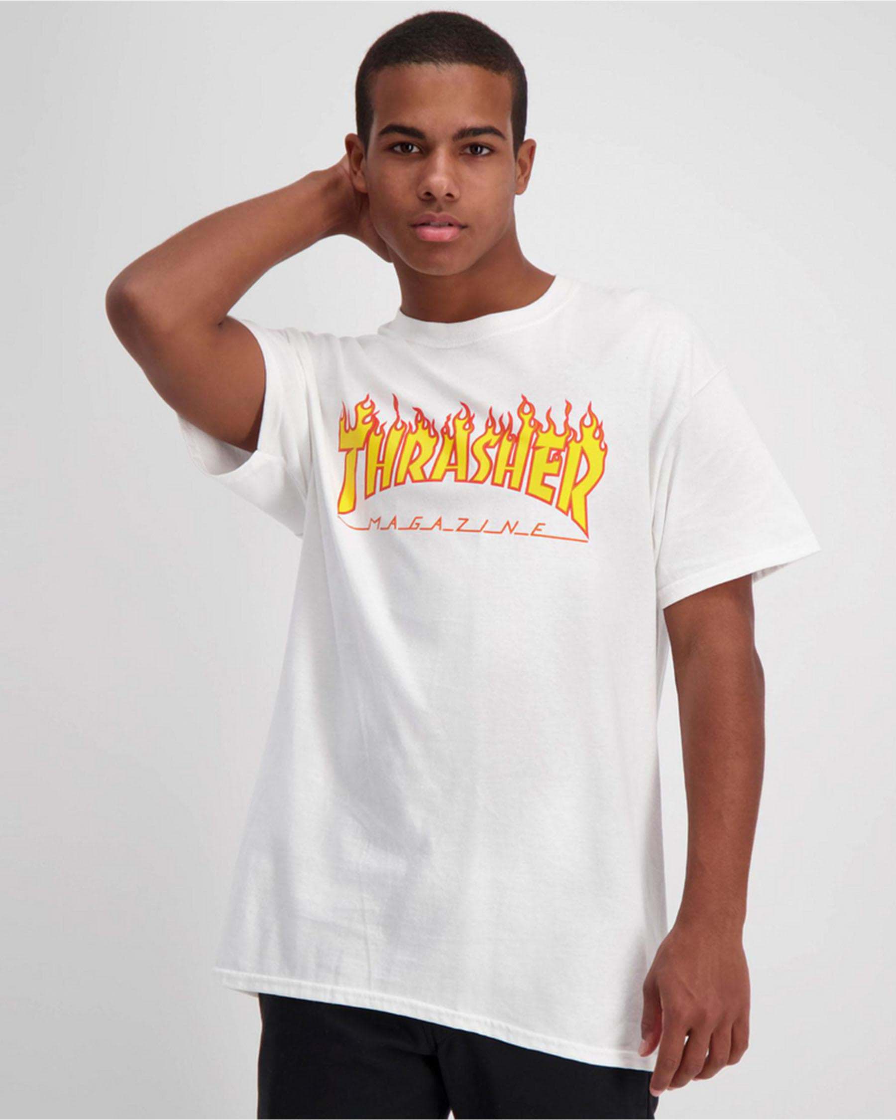 Shop Thrasher Flame Logo T-Shirt In White - Fast Shipping & Easy ...