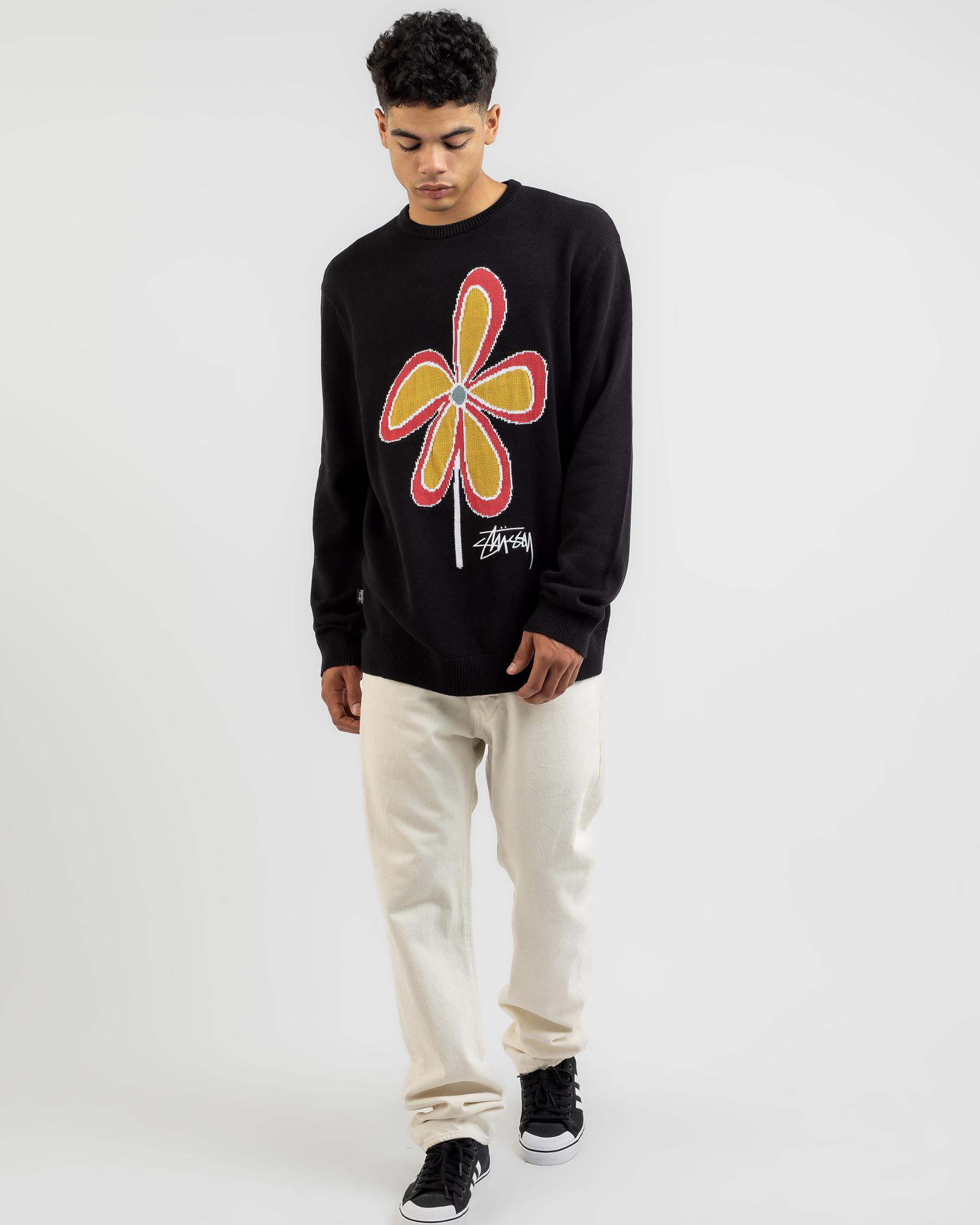 Shop Stussy Jacquard Flower Knit Sweatshirt In Black - Fast