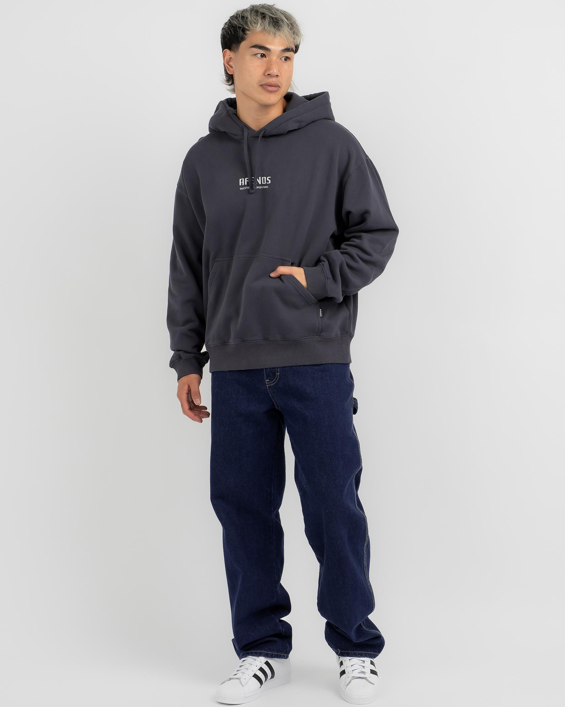 Shop Afends Questions Hooded Sweatshirt In Charcoal - Fast Shipping ...