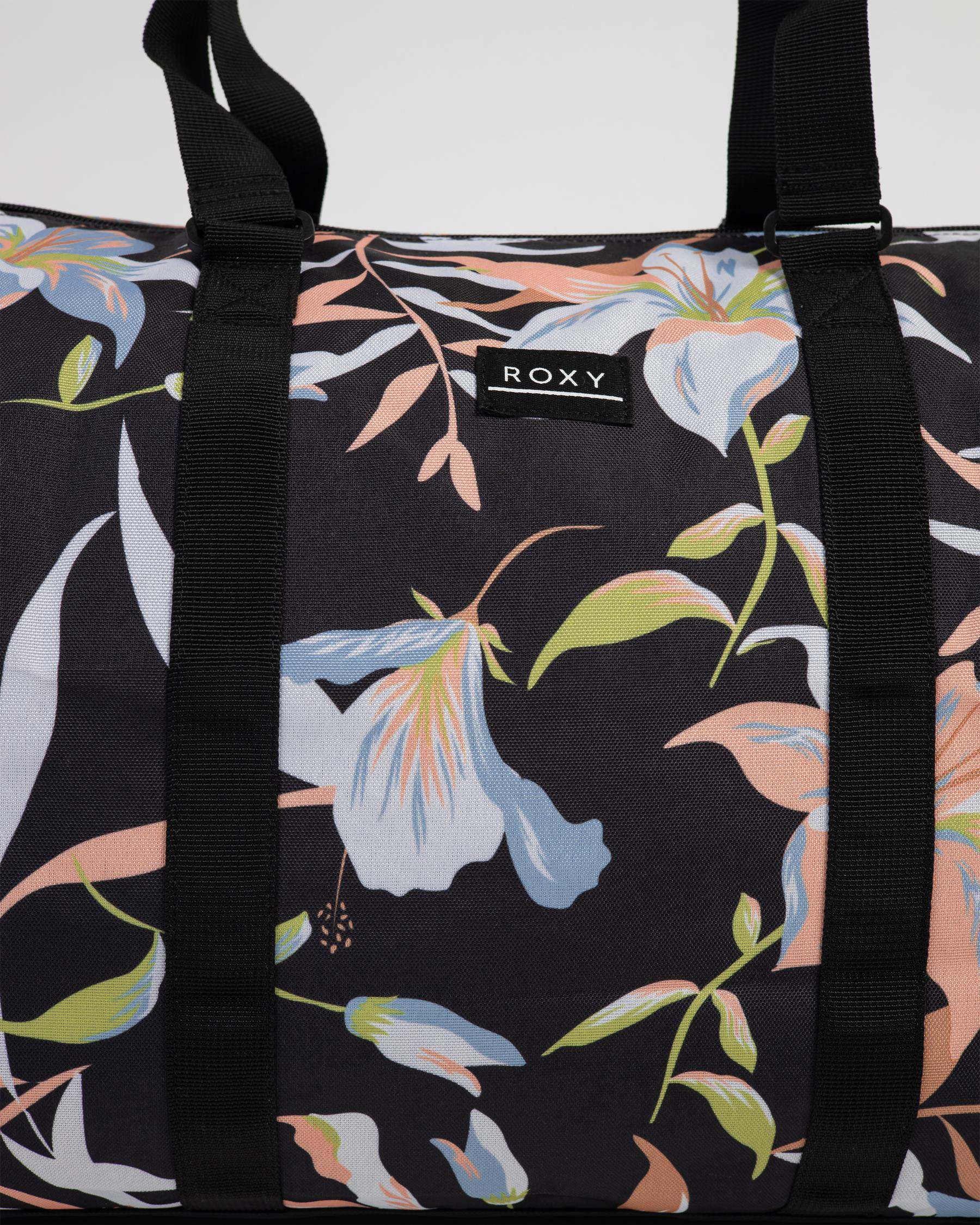 Shop Roxy Pumpkin Spice Travel Bag In Anthracite Hibiscus Wave Swim