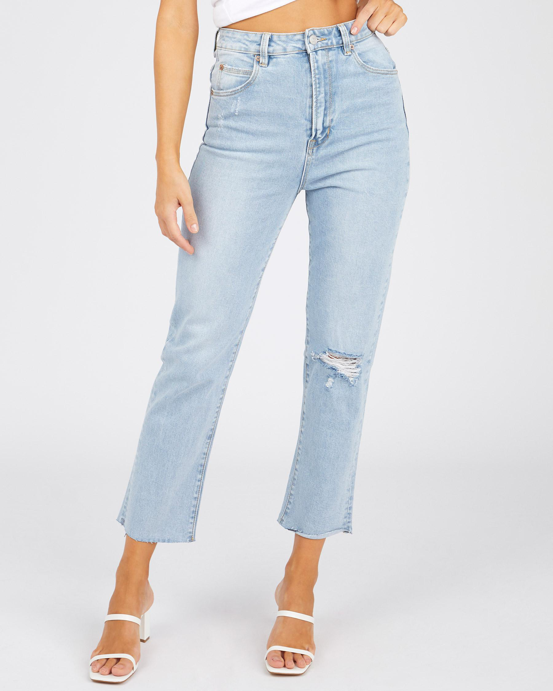 Shop Ziggy Denim Hi Mum Straight Crop Jeans In Brighter Waters Trash
