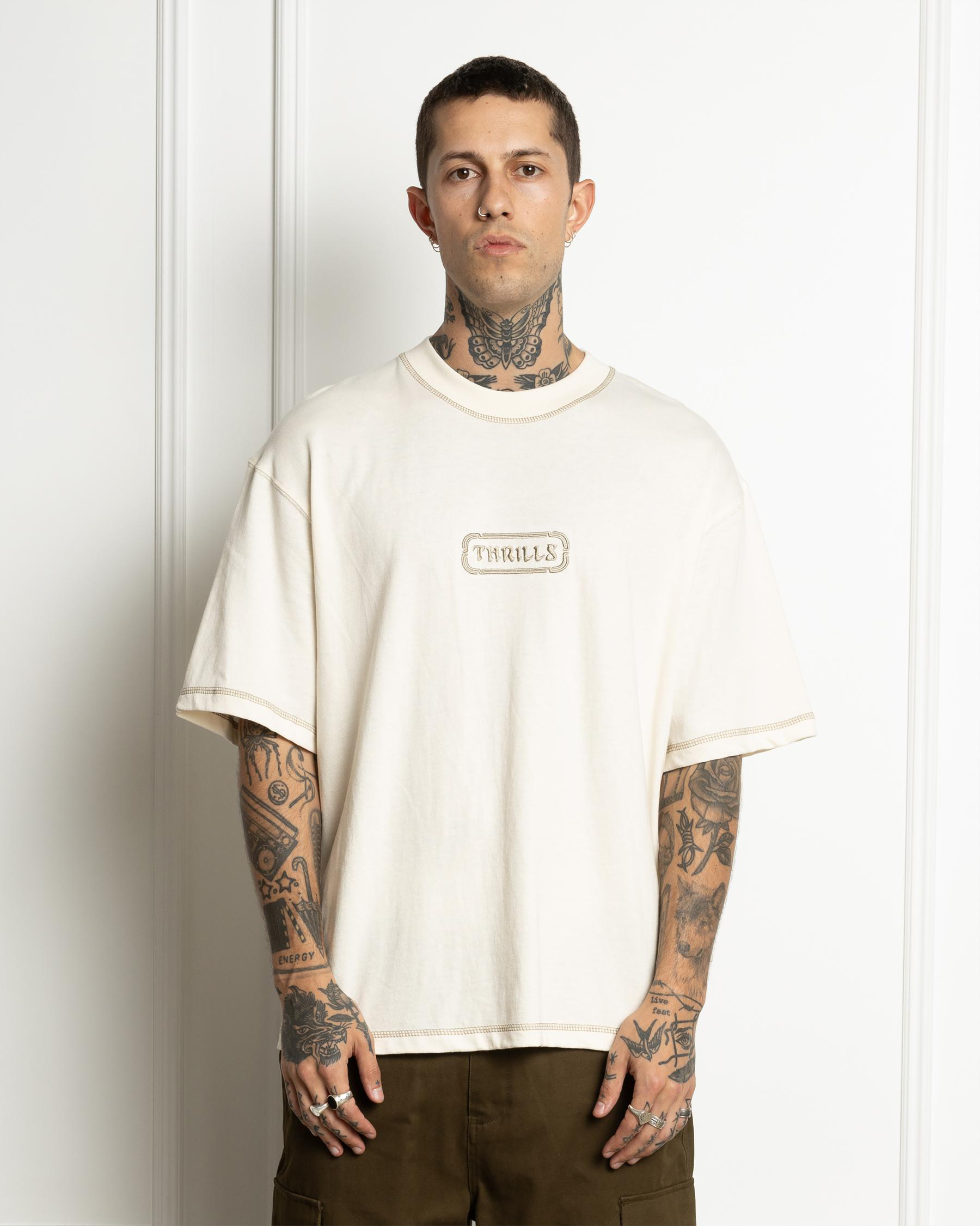 Thrills Lost In Paradise Embro Box Fit TShirt In Unbleached FREE