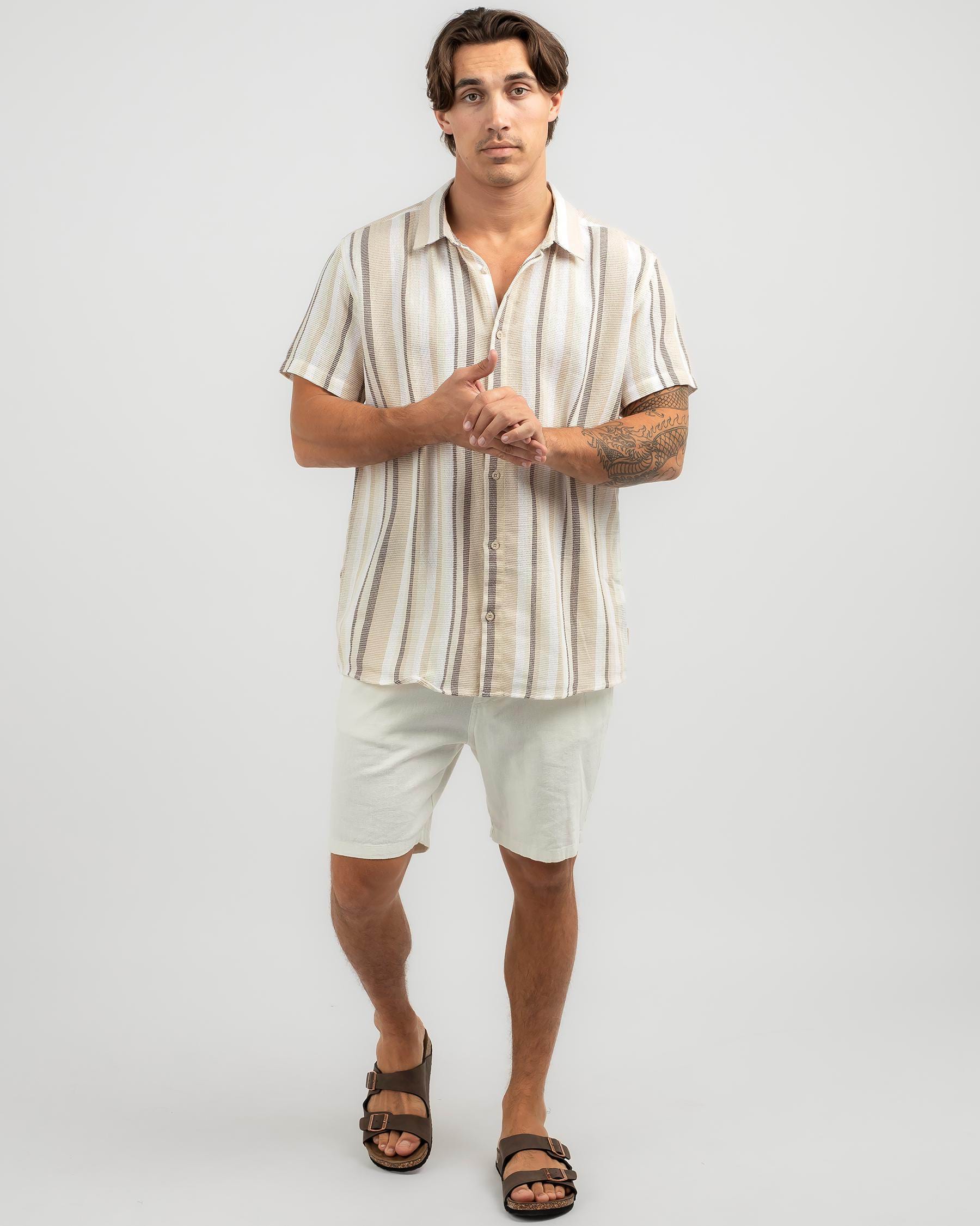 Shop Lucid Revival Short Sleeve Shirt In Sand/white/brown - Fast ...