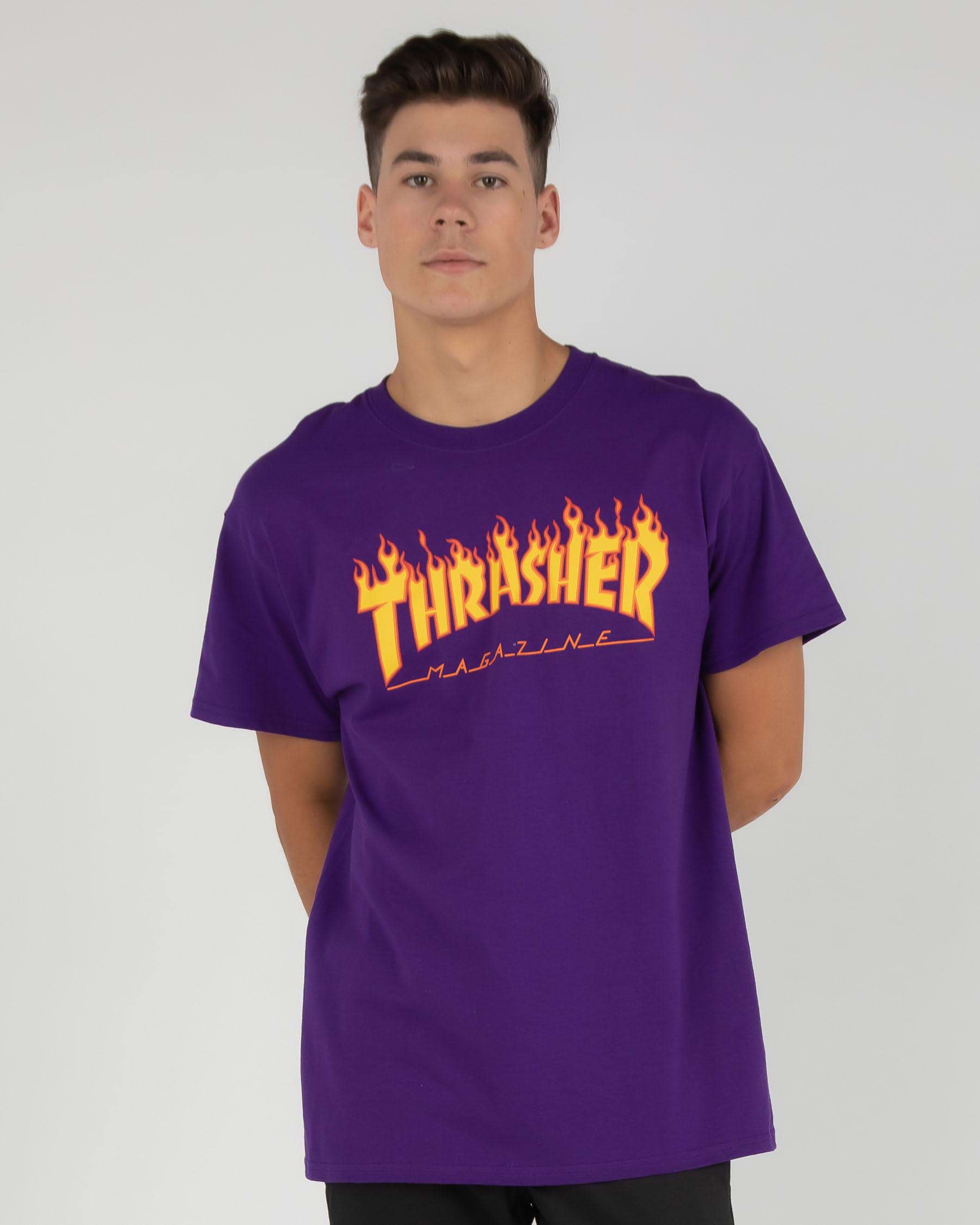 Thrasher Flame Logo T-Shirt In Purple - Fast Shipping & Easy Returns ...